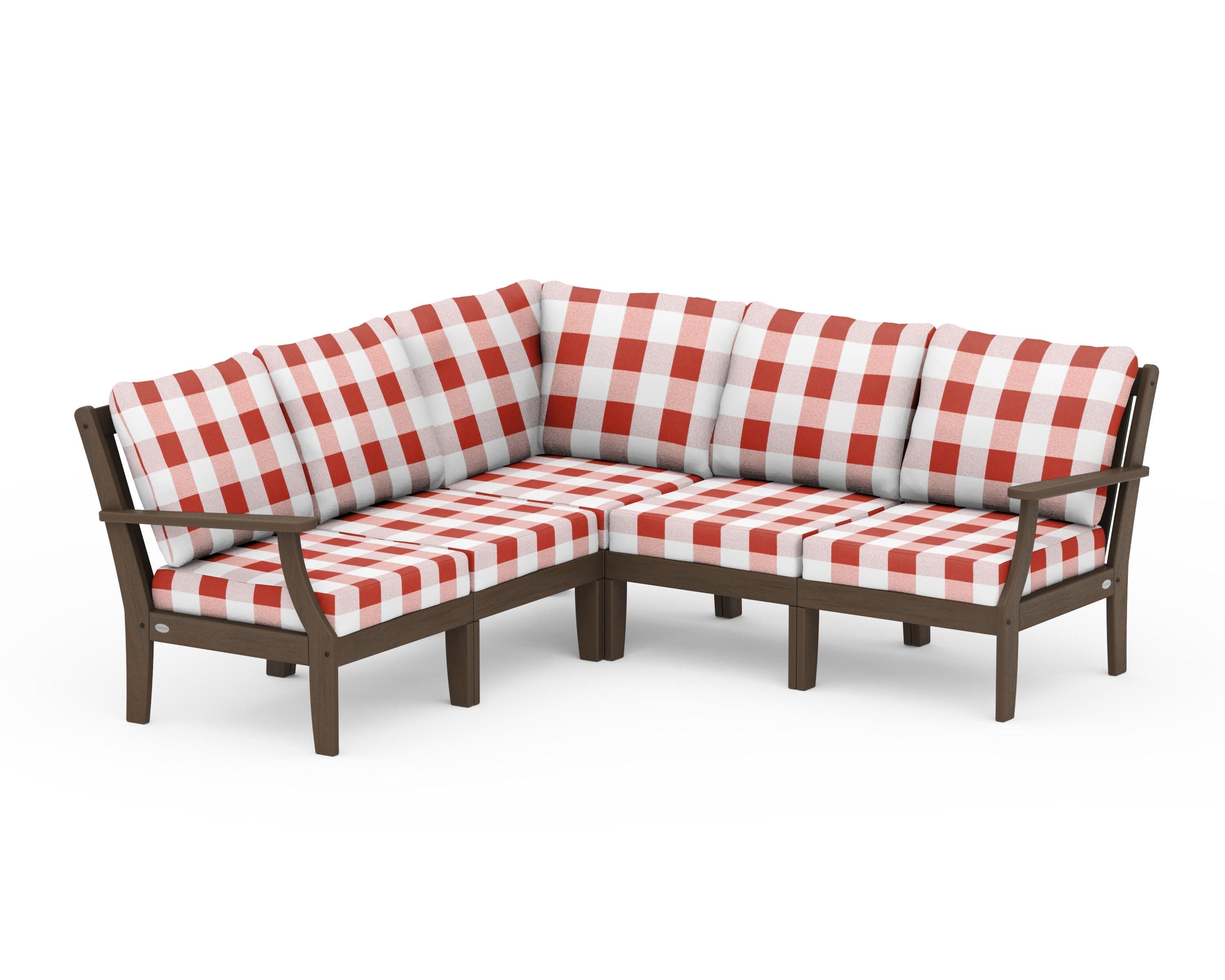 Braxton Modular 5-Piece Deep Seating Set in Kona / Buffalo Plaid Crimson