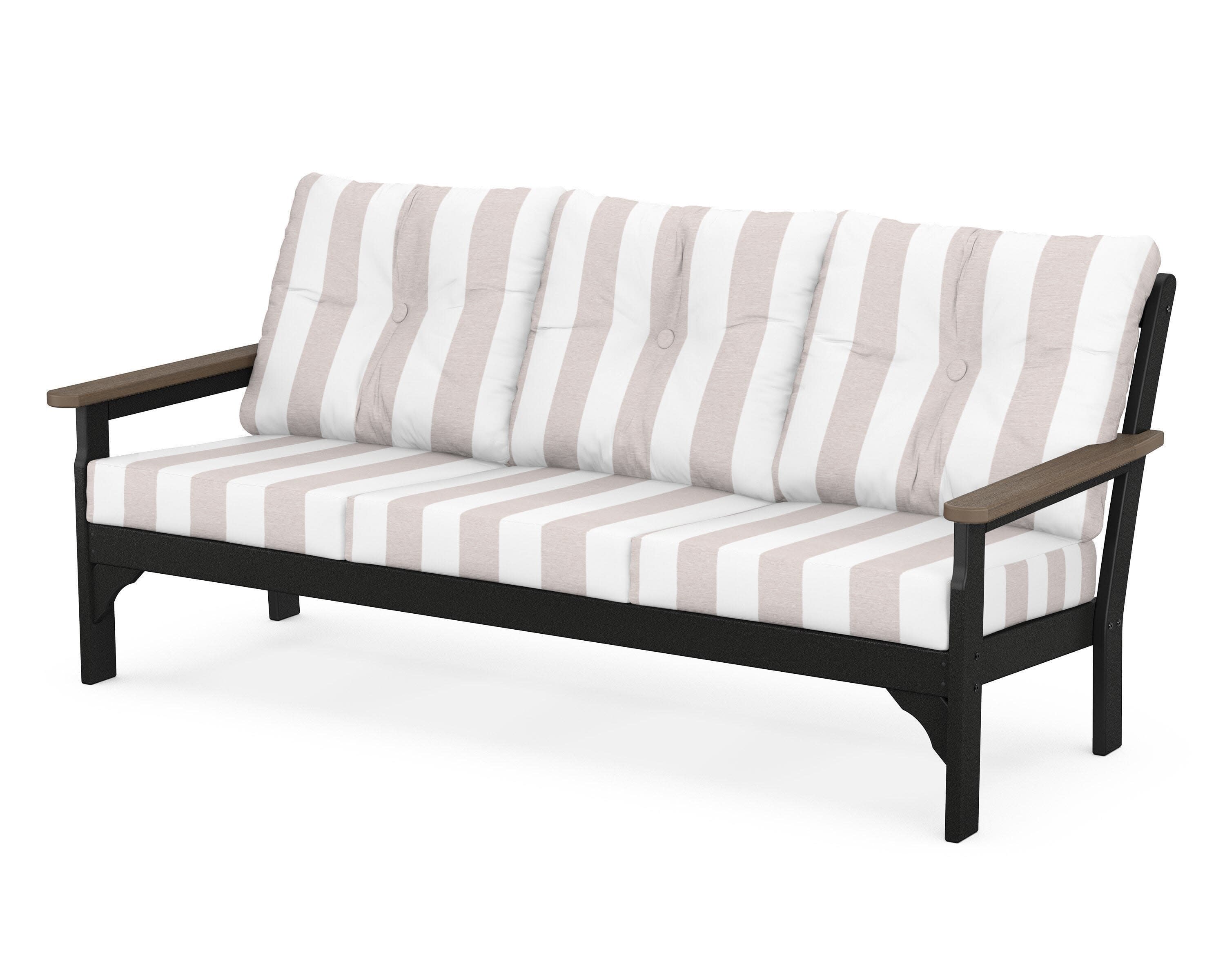 Vineyard Deep Seating Sofa in Black / Kona / Cabana Stripe Dune Burlap