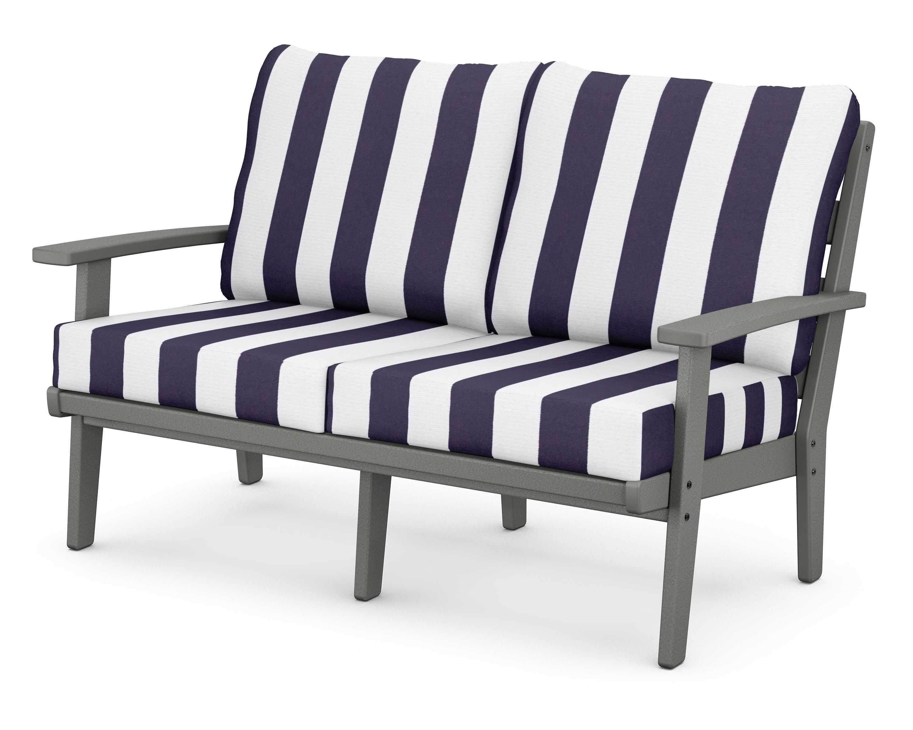 Grant Park Deep Seating Loveseat in Slate Grey / Cabana Stripe Navy