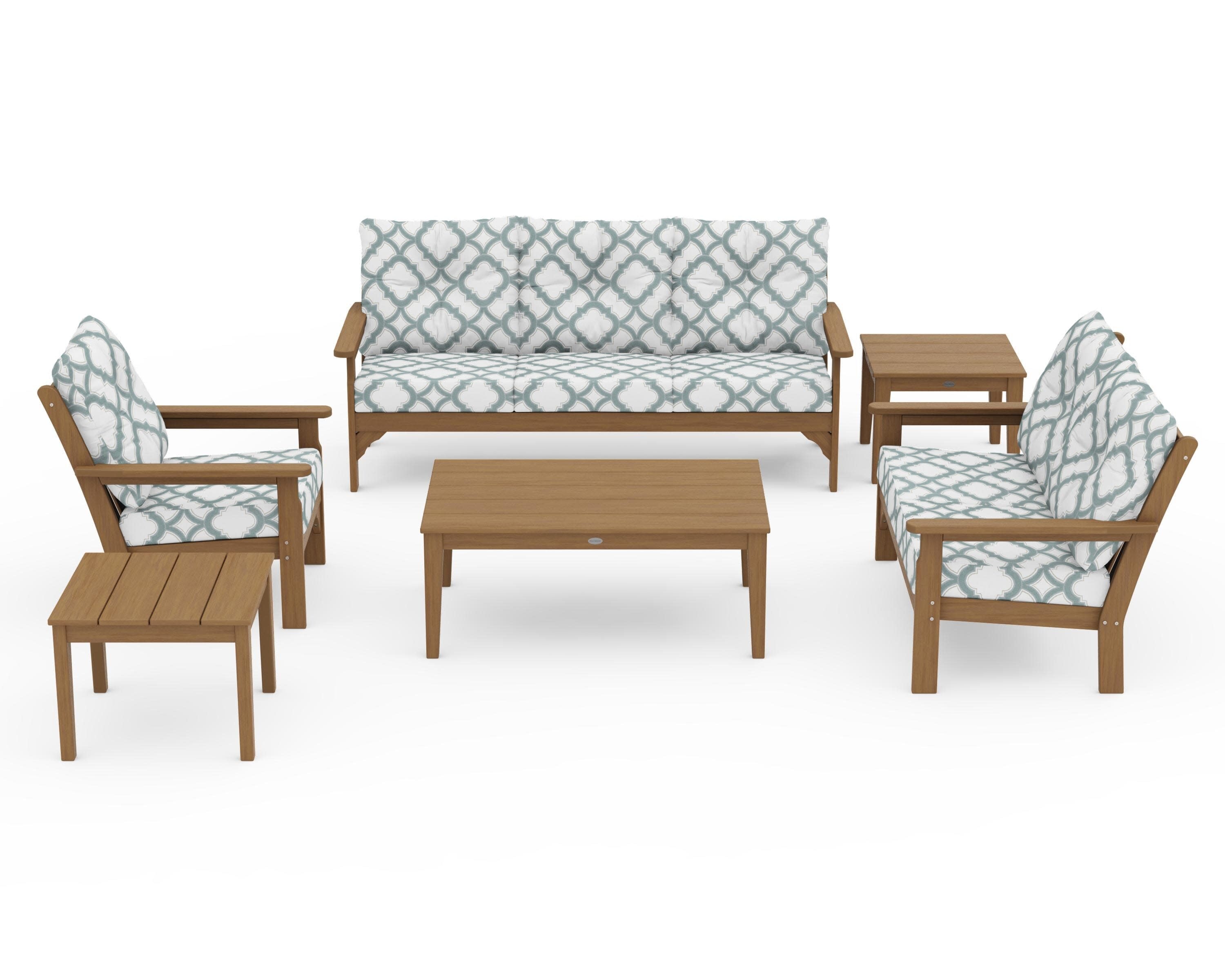 Vineyard 6-Piece Deep Seating Set in Natural / Trellis Glacier Spa