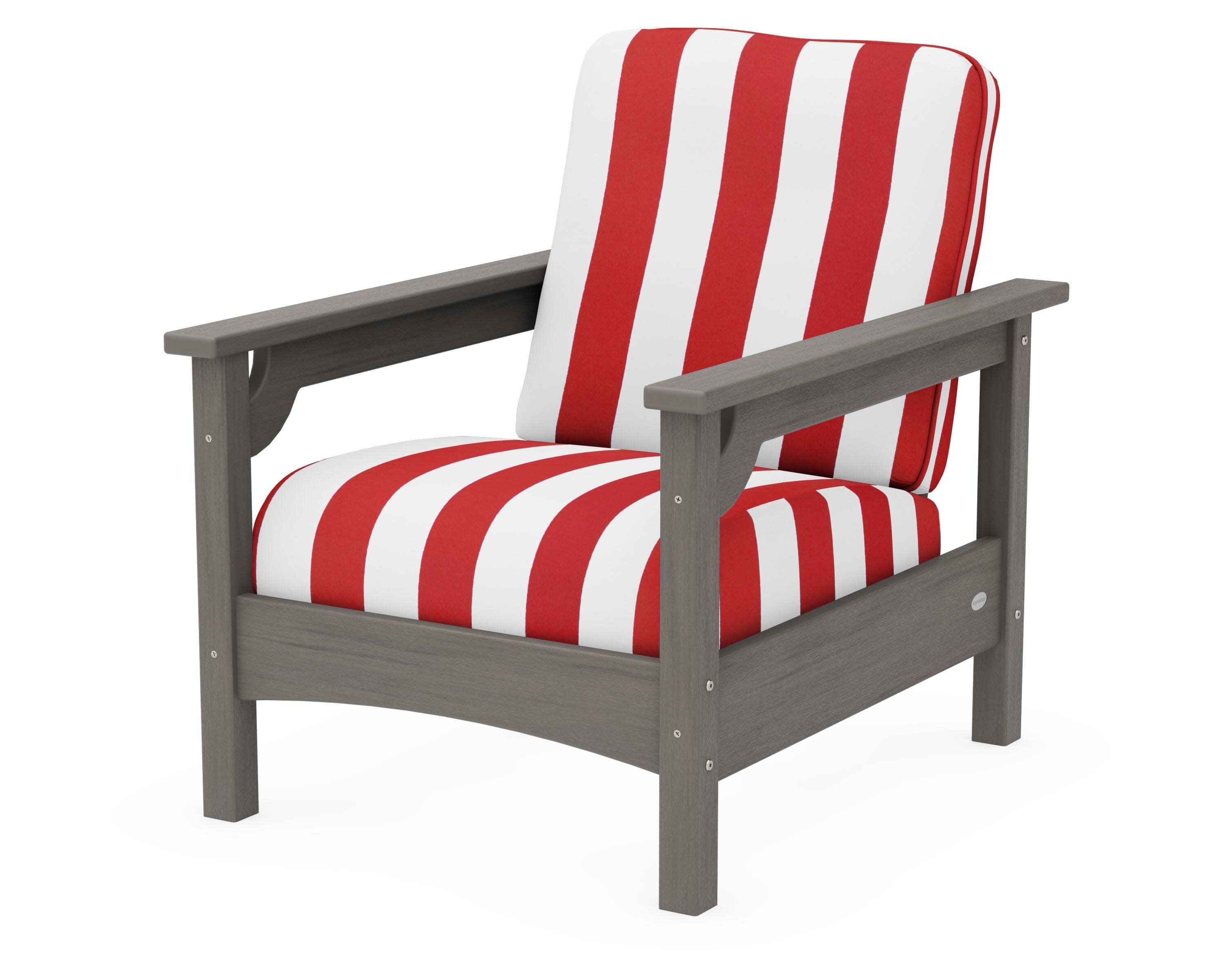 Club Chair in Driftwood / Cabana Stripe Crimson