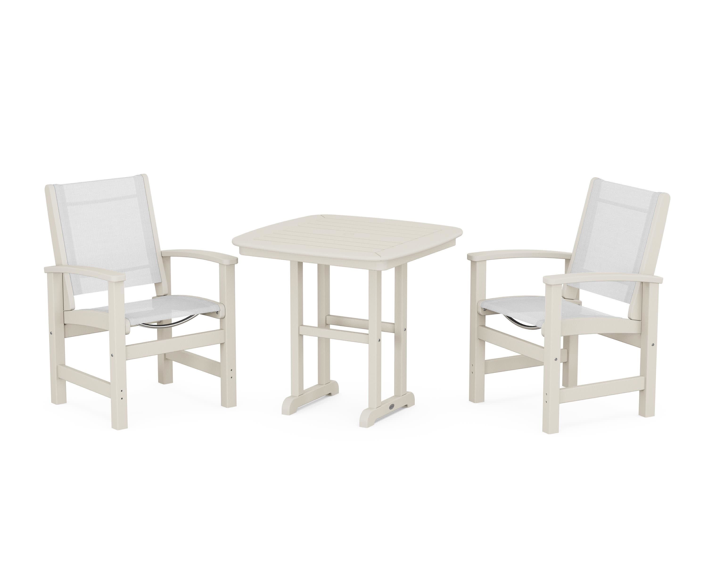 Coastal 3-Piece Dining Set in Sand / White Sling