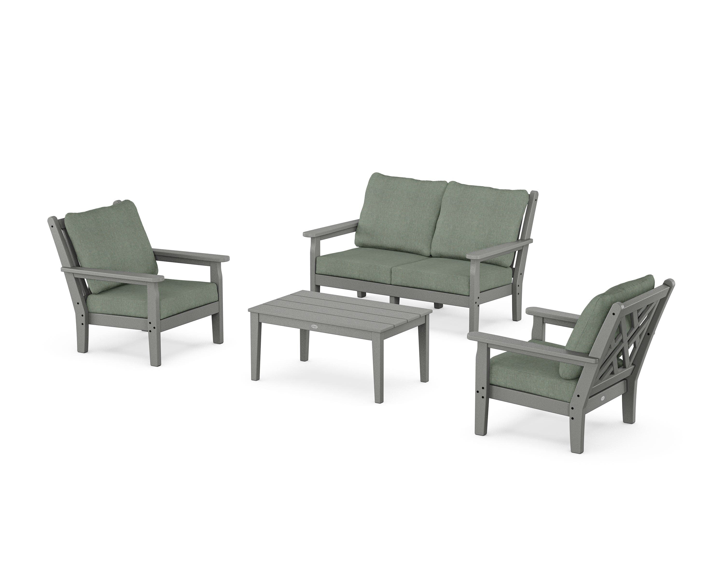 Chippendale 4-Piece Deep Seating Set with Loveseat in Slate Grey / Cast Sage