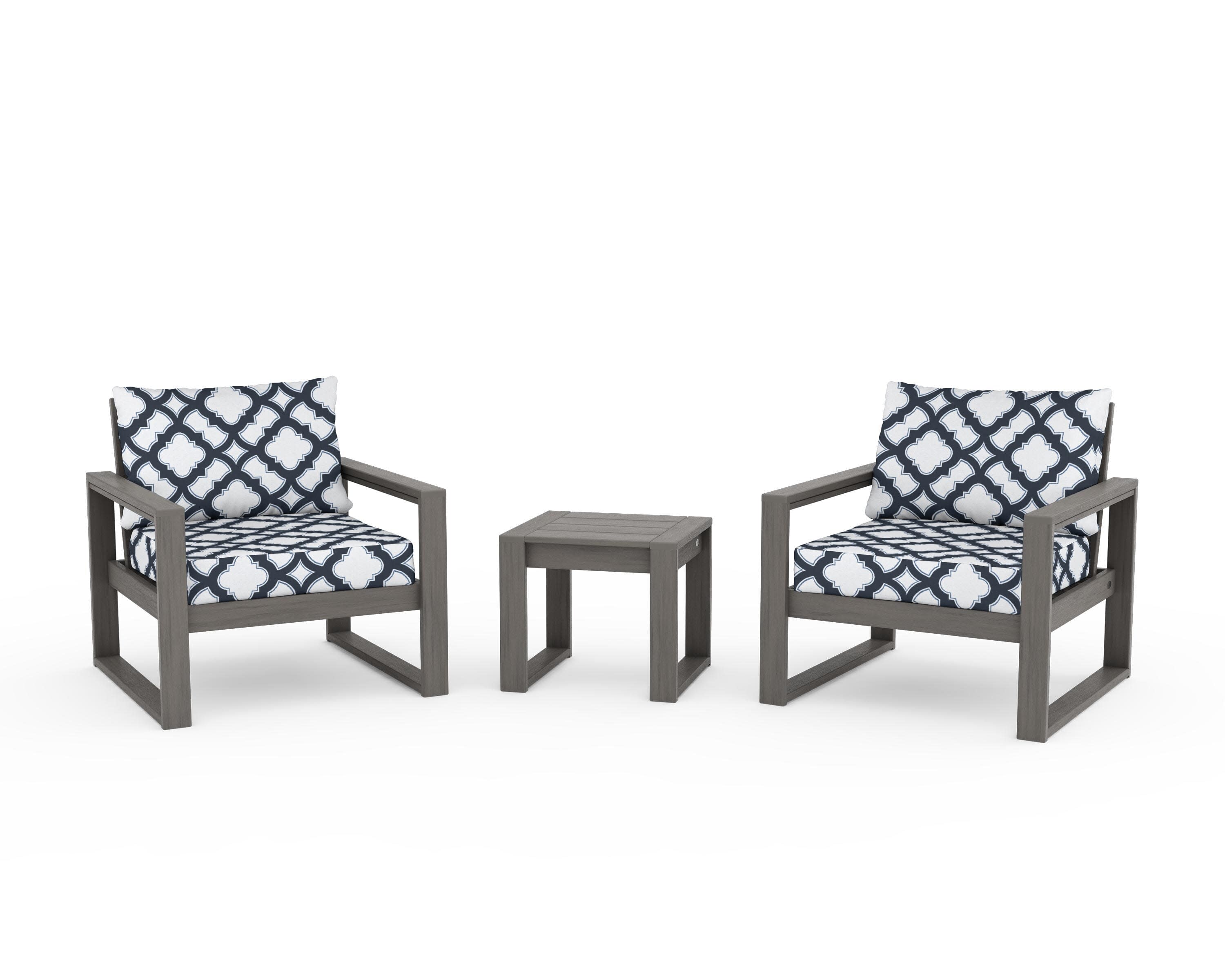 EDGE Sectional 3-Piece Deep Seating Set in Driftwood / Trellis Marine Indigo