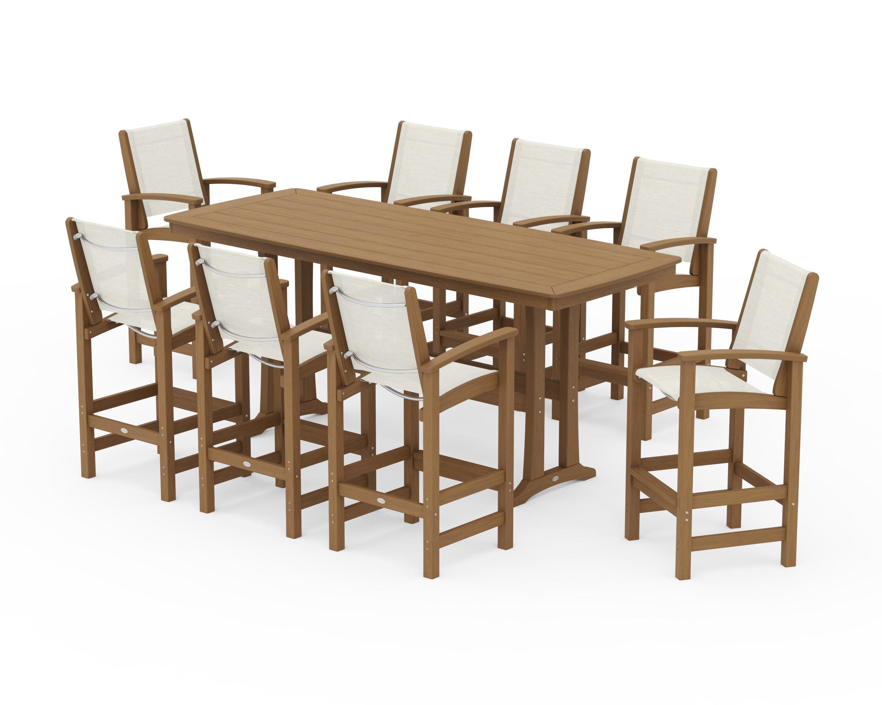 Coastal 9-Piece Bar Set with Trestle Legs in Natural / Parchment Sling