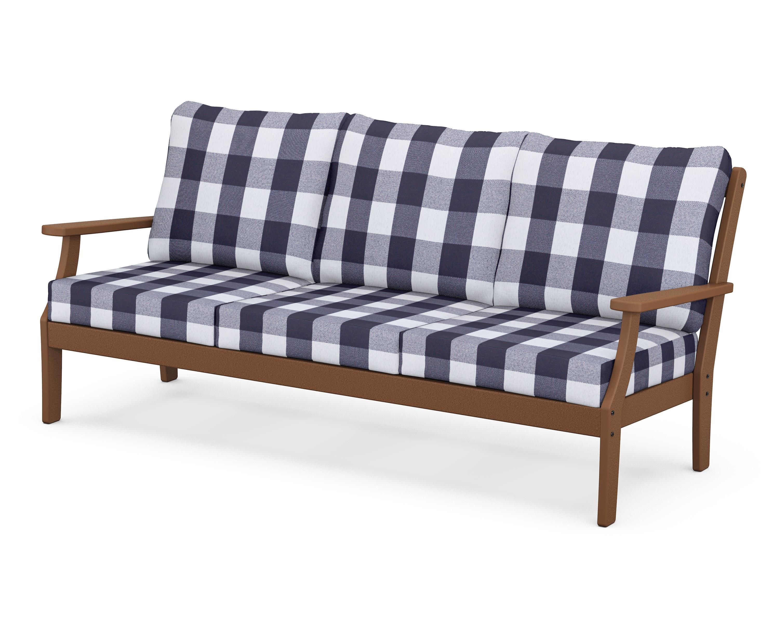 Braxton Deep Seating Sofa in Teak / Buffalo Plaid Navy