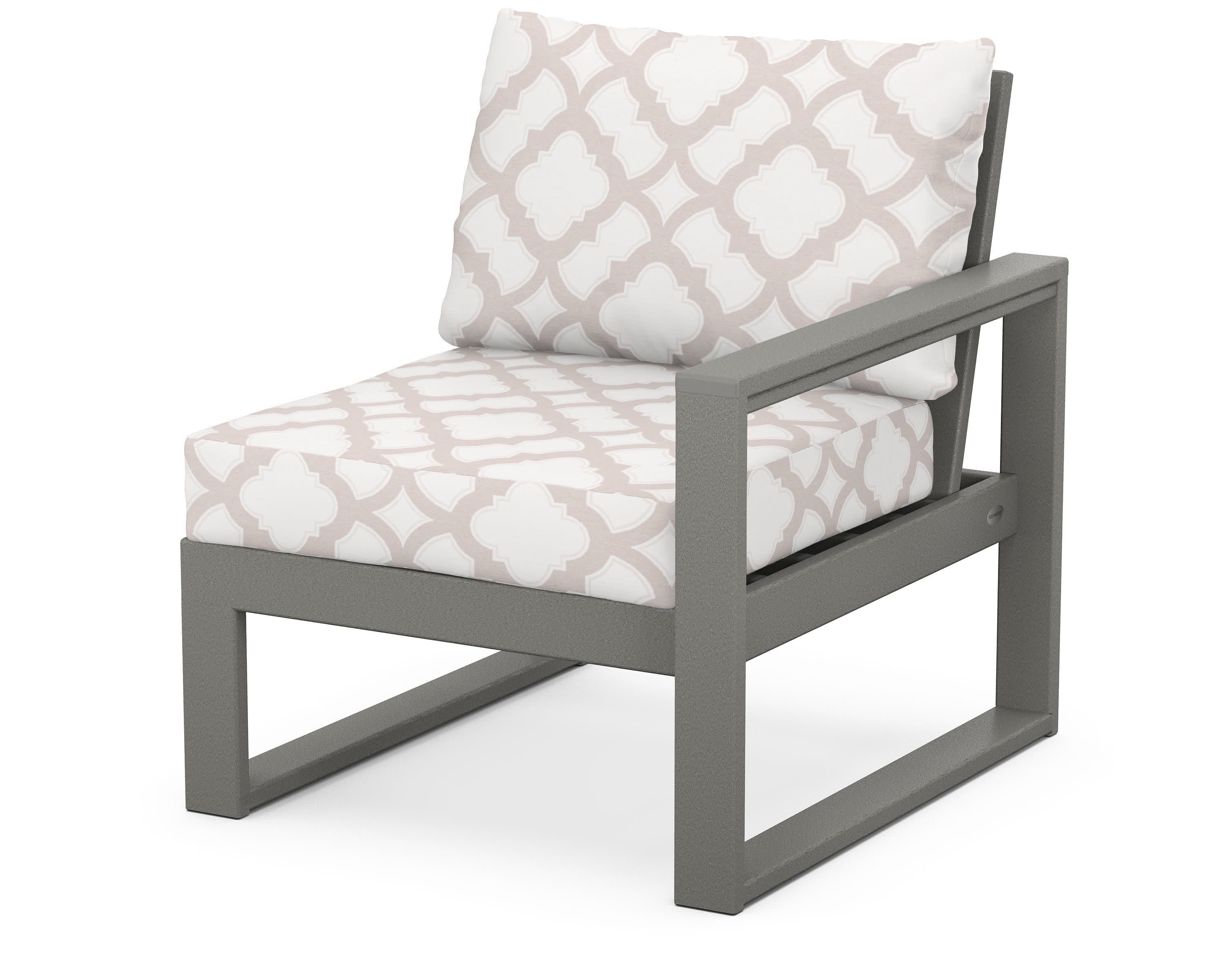 EDGE Modular Right Arm Chair in Slate Grey / Trellis Dune Burlap