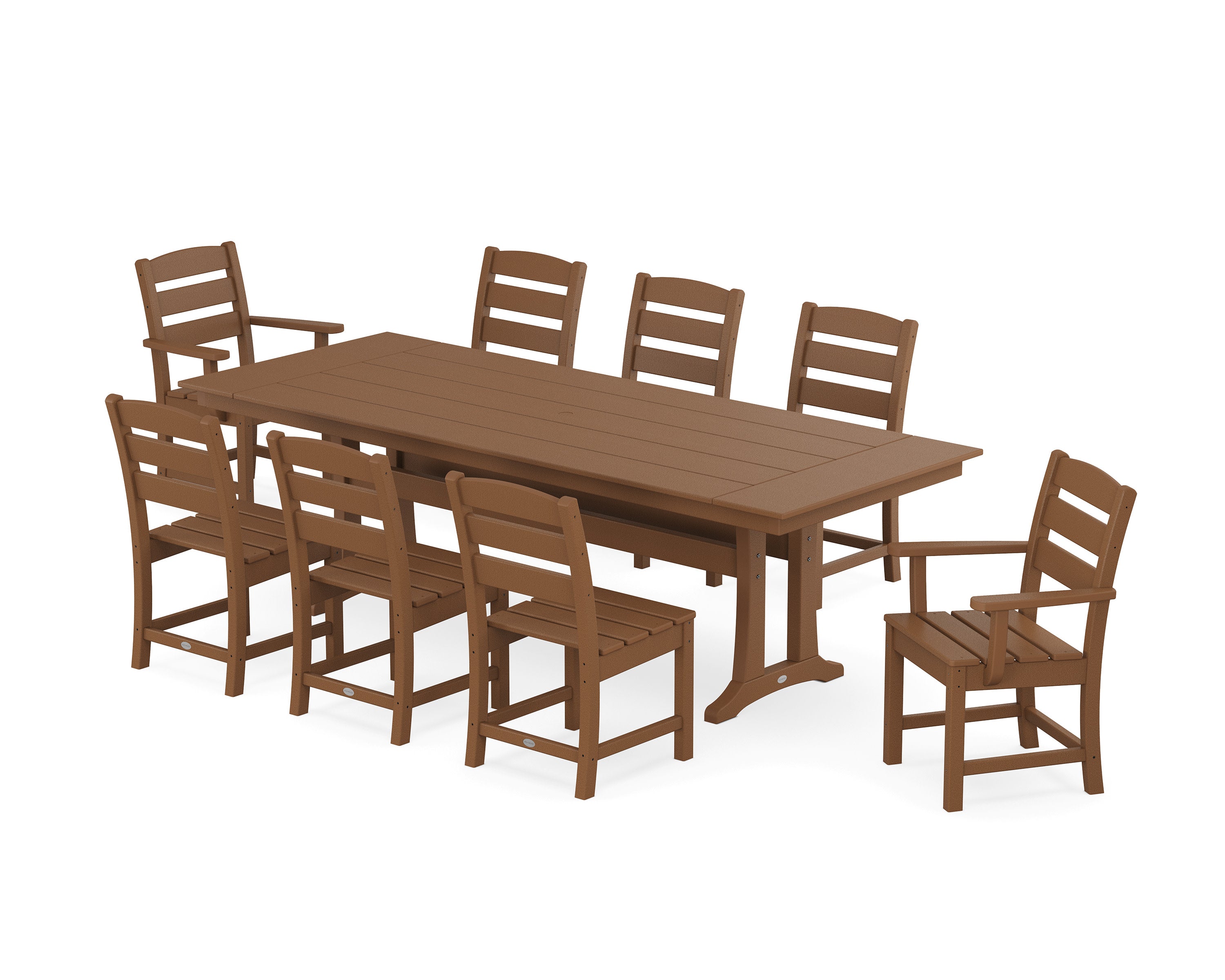 Lakeside 9-Piece Farmhouse Dining Set with Trestle Legs in Teak