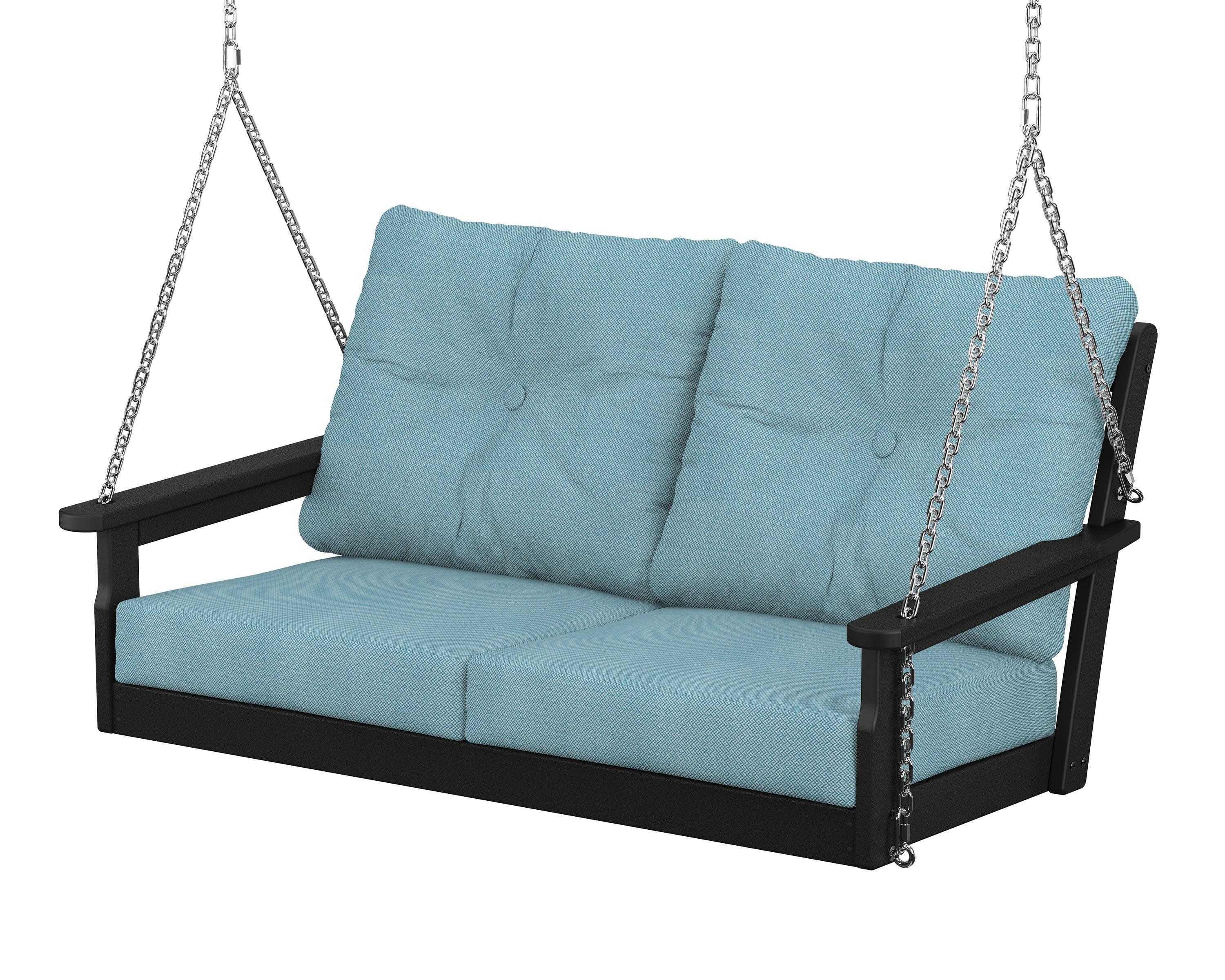 Vineyard Deep Seating Swing in Black / Lattice Sky Blue