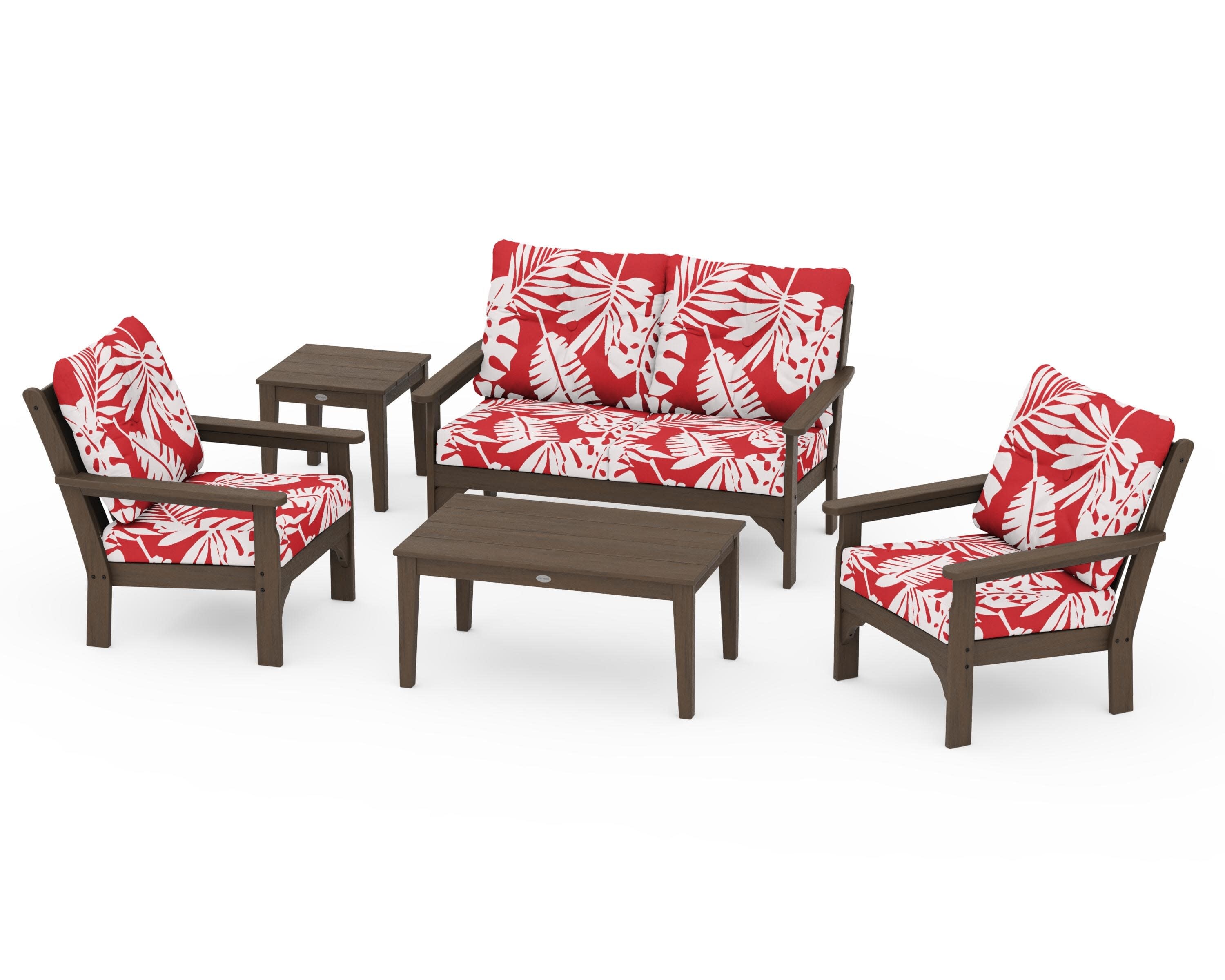 Vineyard 5-Piece Deep Seating Set in Kona / Leaf Crimson