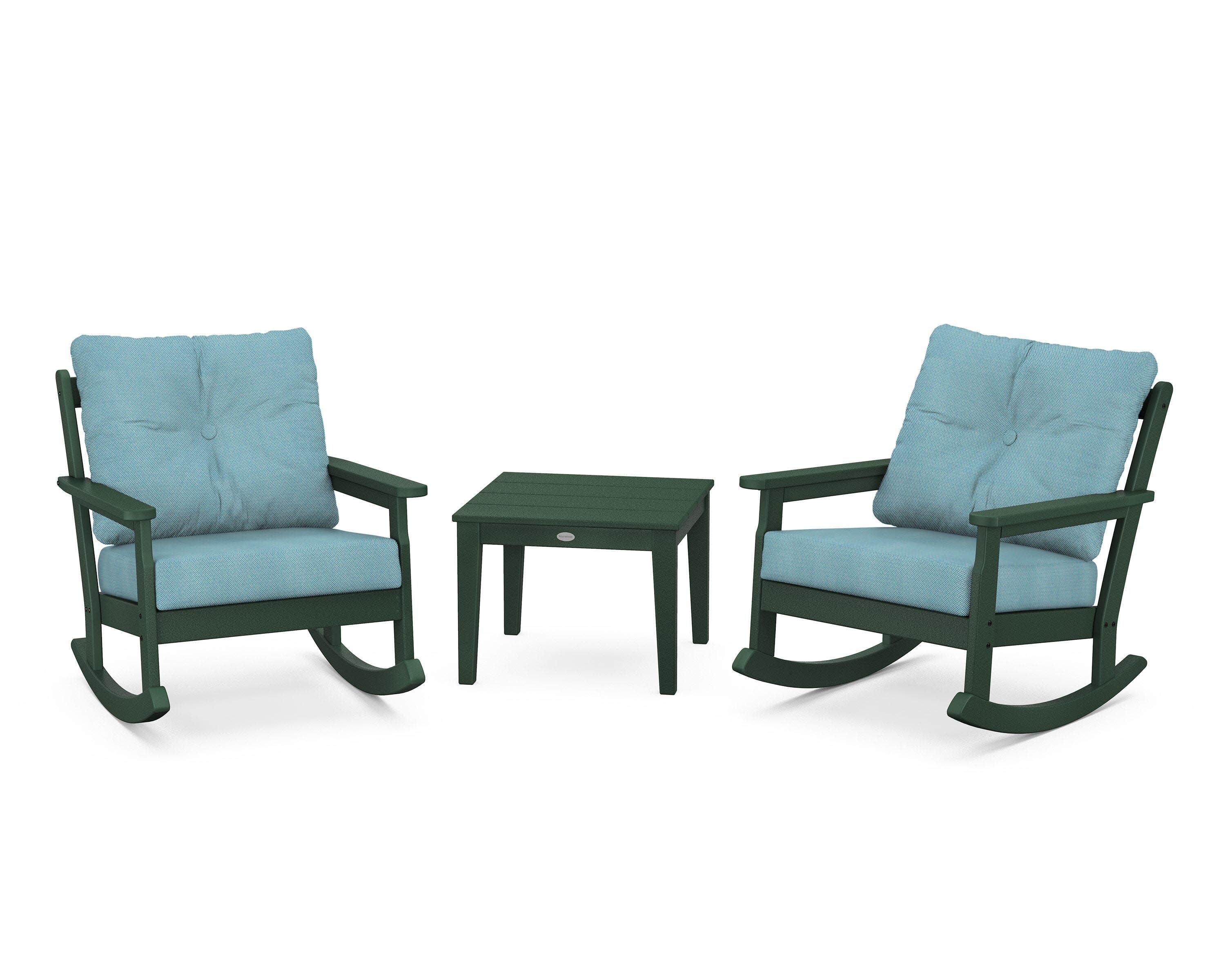 Vineyard 3-Piece Deep Seating Rocker Set in Green / Lattice Sky Blue