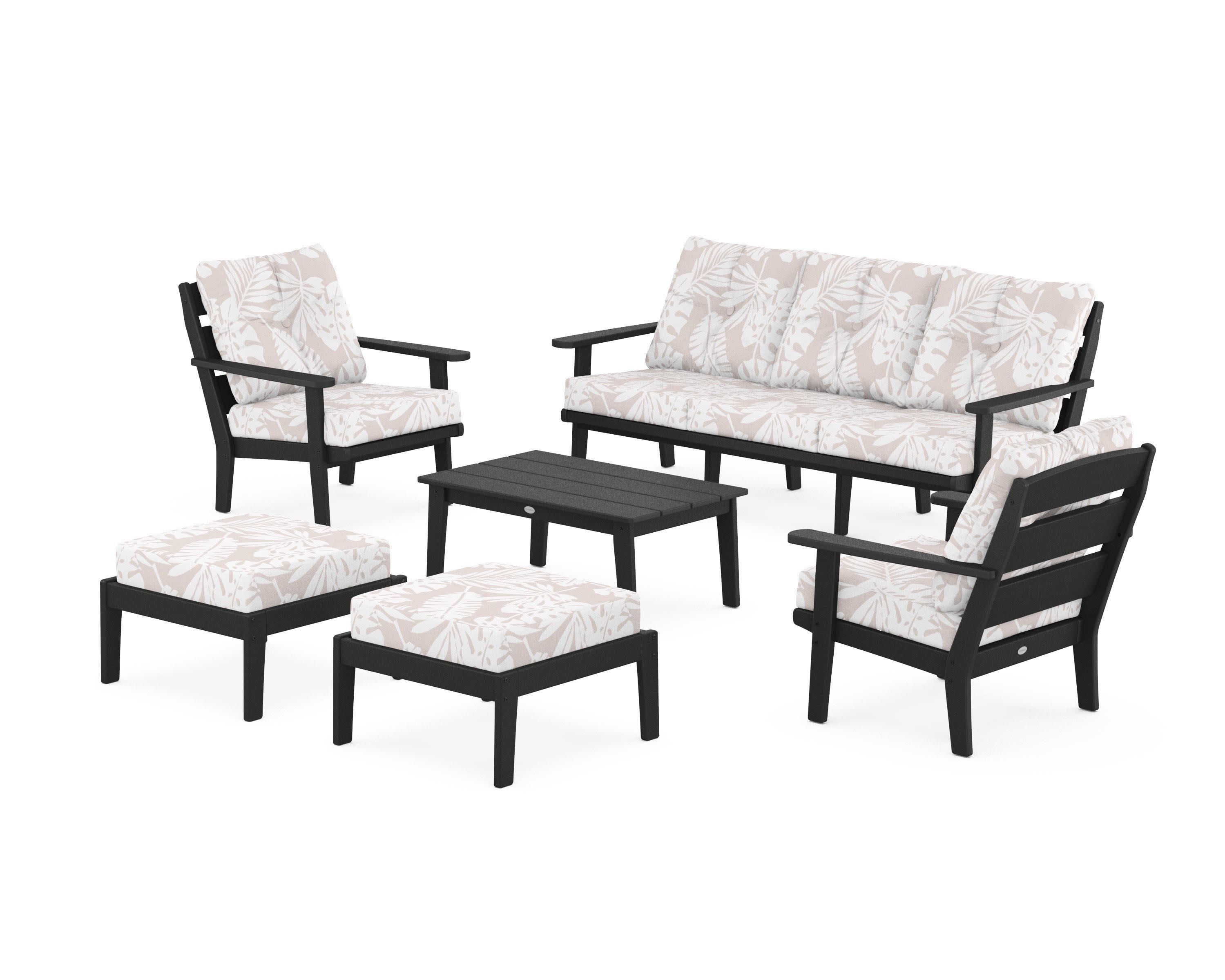 Lakeside 6-Piece Lounge Sofa Set in Black / Leaf Dune Burlap