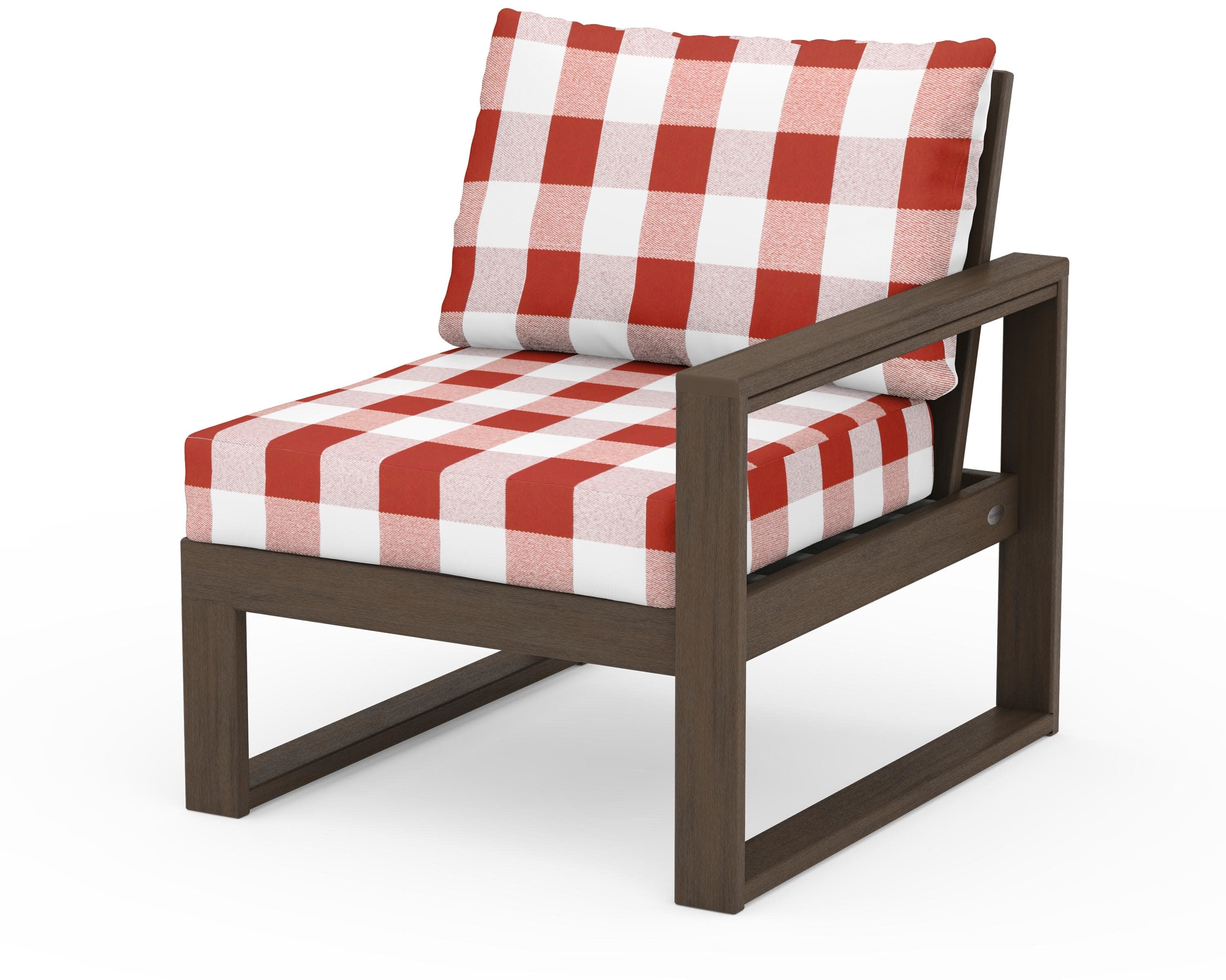 EDGE Modular Right Arm Chair in Kona / Buffalo Plaid Crimson