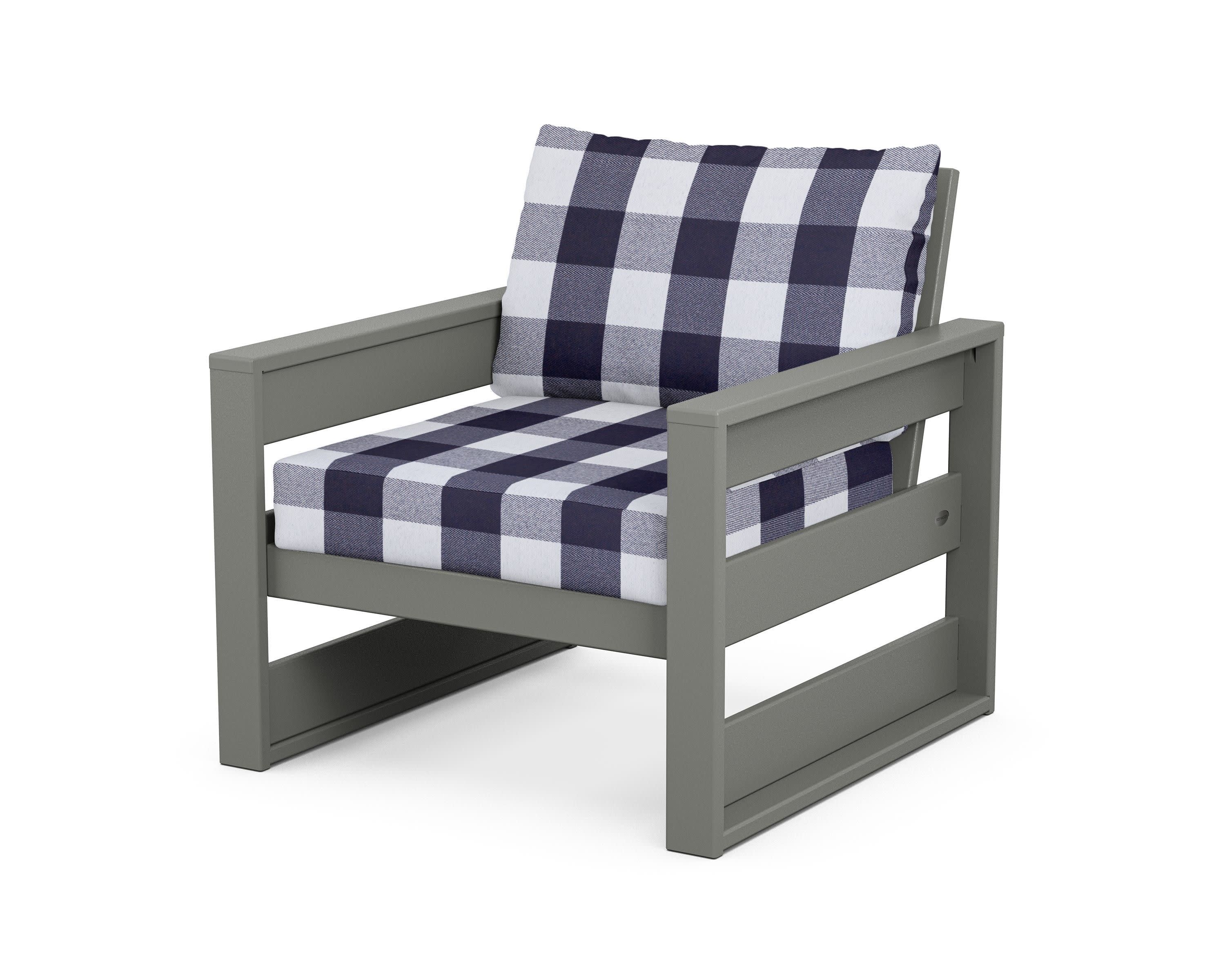 Westport Club Chair in Slate Grey / Buffalo Plaid Navy