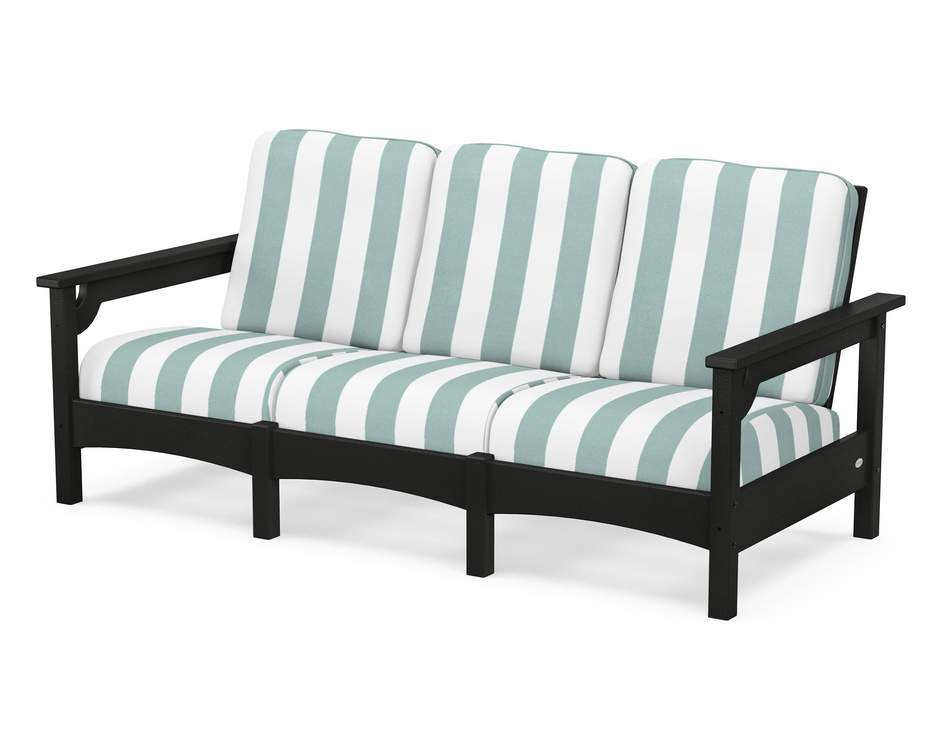 Club Sofa in Black / Cabana Stripe Glacier Spa