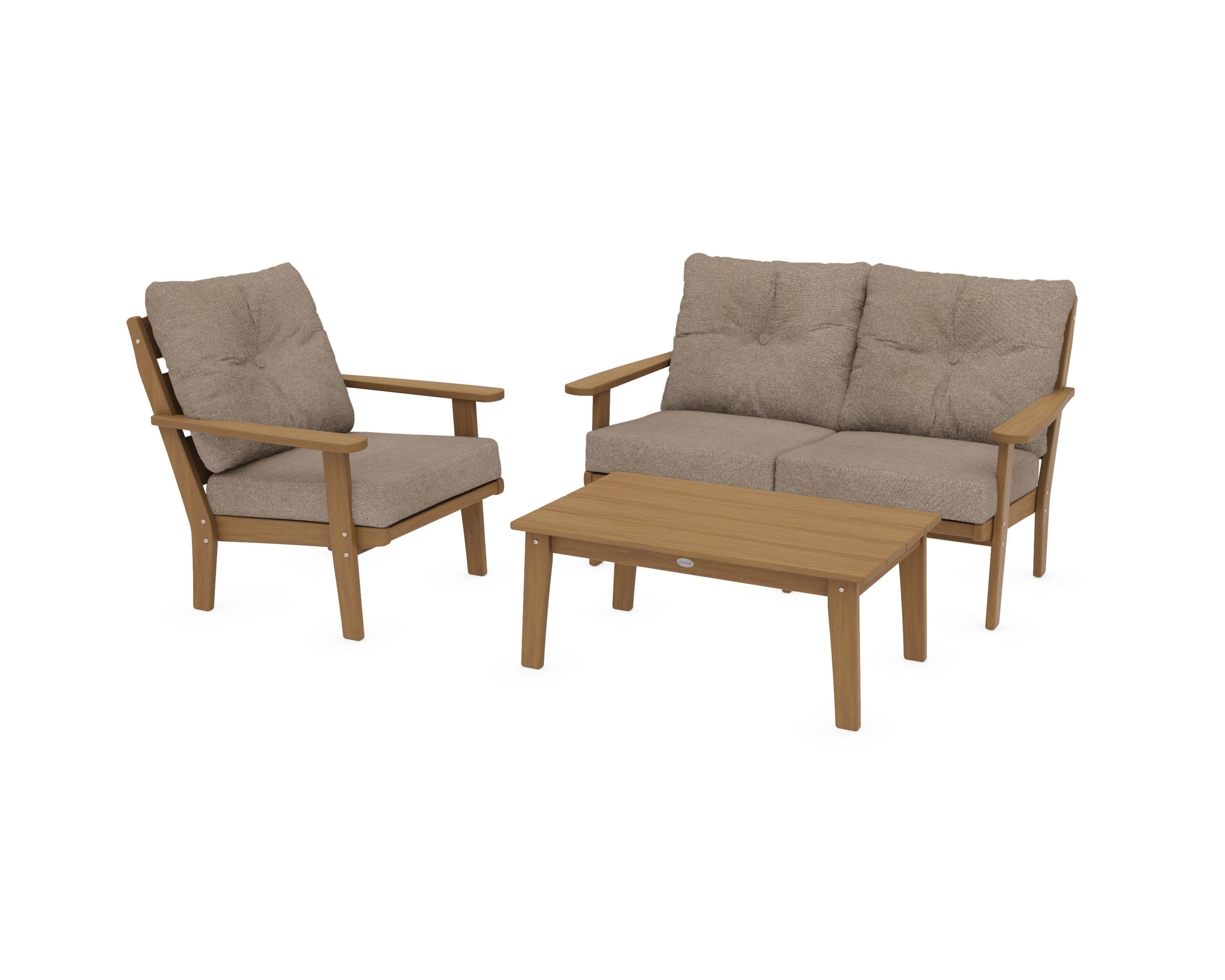 Lakeside 3-Piece Deep Seating Set in Natural / Spiced Burlap