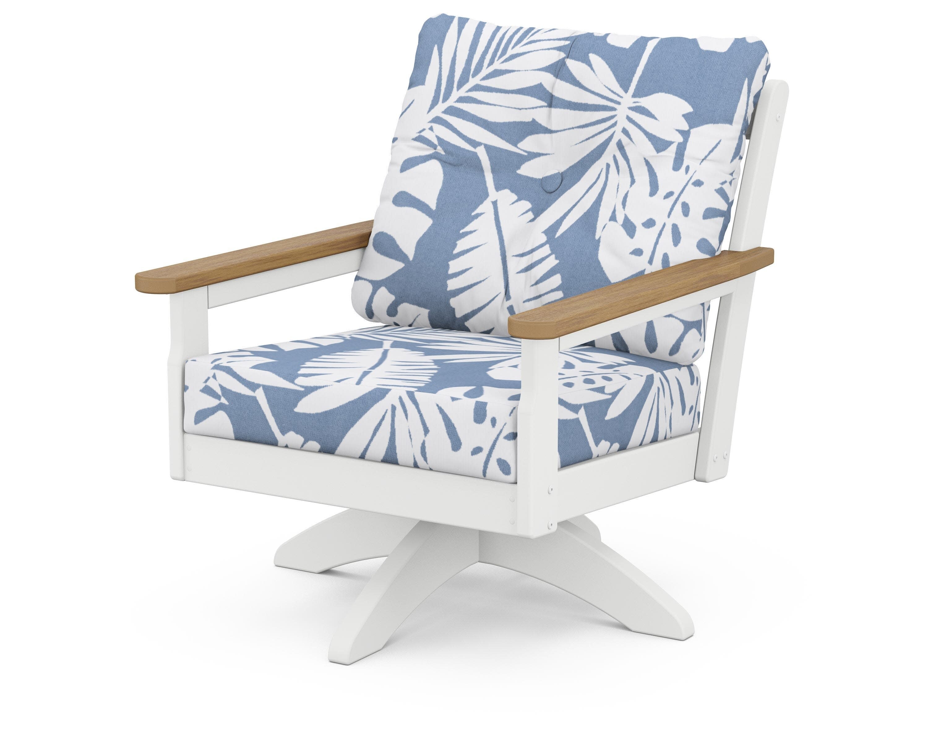 Vineyard Deep Seating Swivel Chair in White / Natural / Leaf Sky Blue