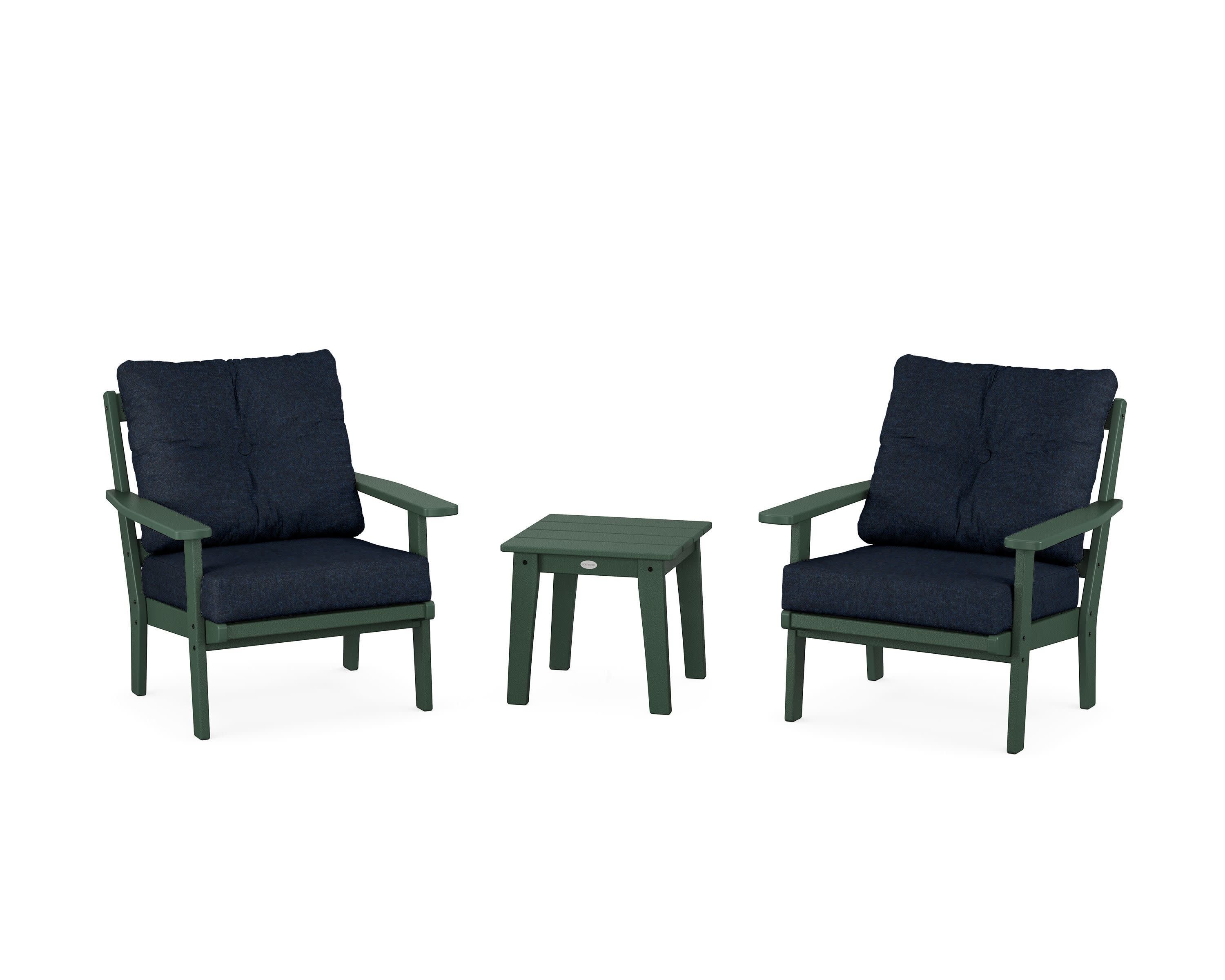 Oxford 3-Piece Deep Seating Set in Green / Marine Indigo
