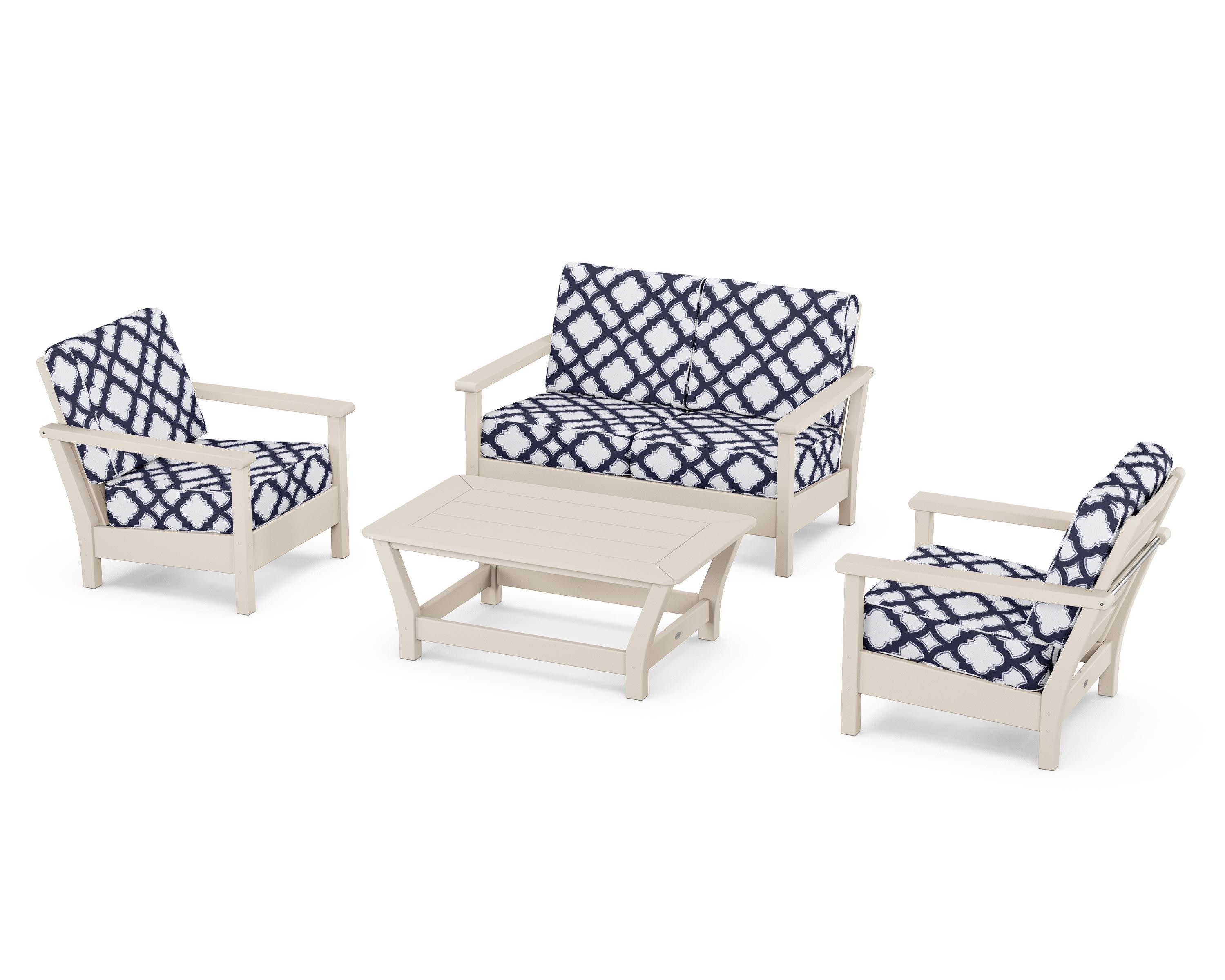 Harbour 4-Piece Deep Seating Set in Sand / Trellis Navy