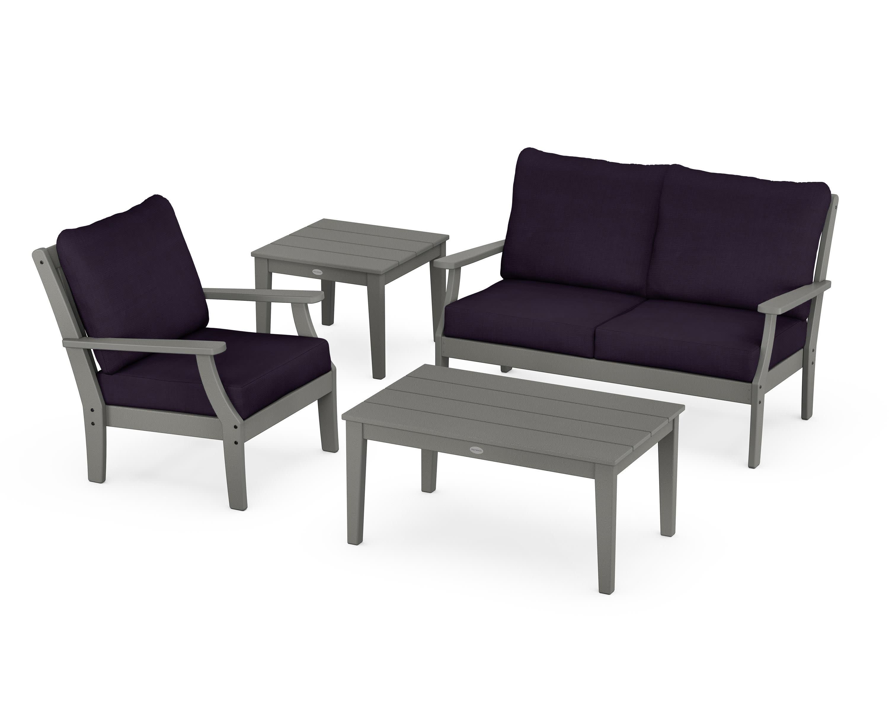 Braxton 4-Piece Deep Seating Set in Slate Grey / Navy Linen