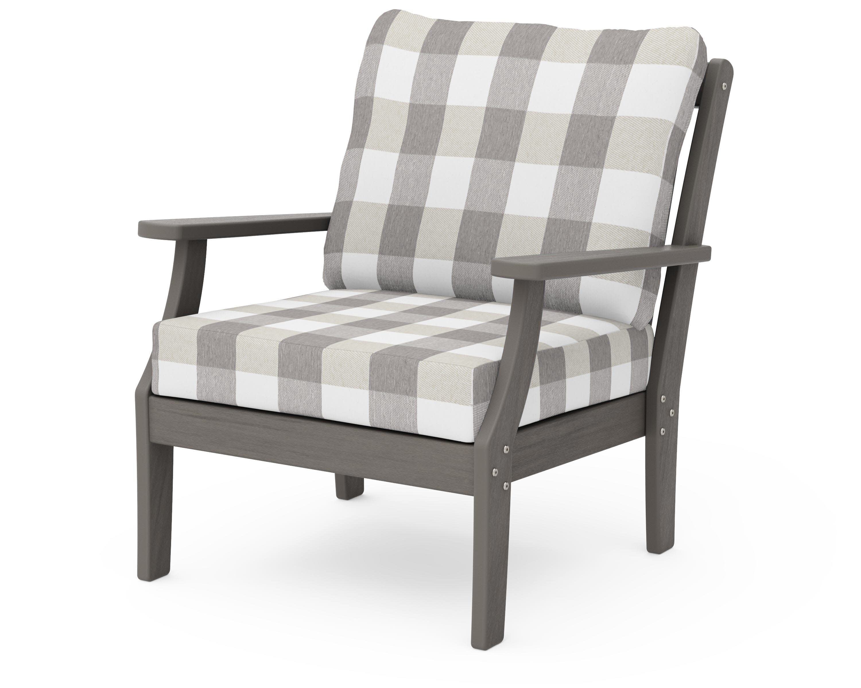 Braxton Deep Seating Chair in Driftwood / Buffalo Plaid Grey Mist