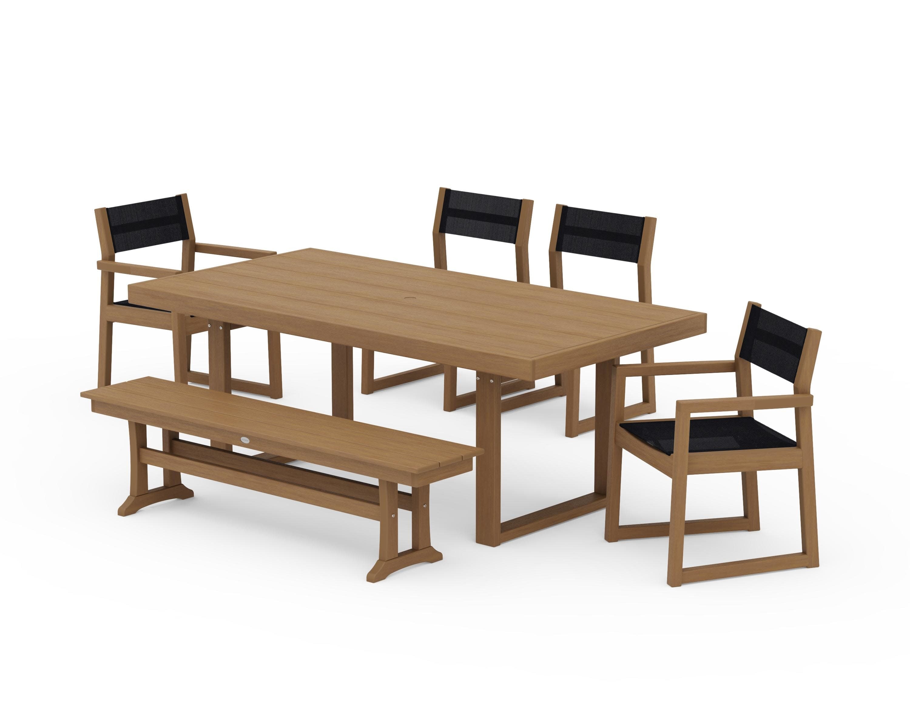 EDGE Sling 6-Piece Dining Set with Bench in Natural / Black Sling