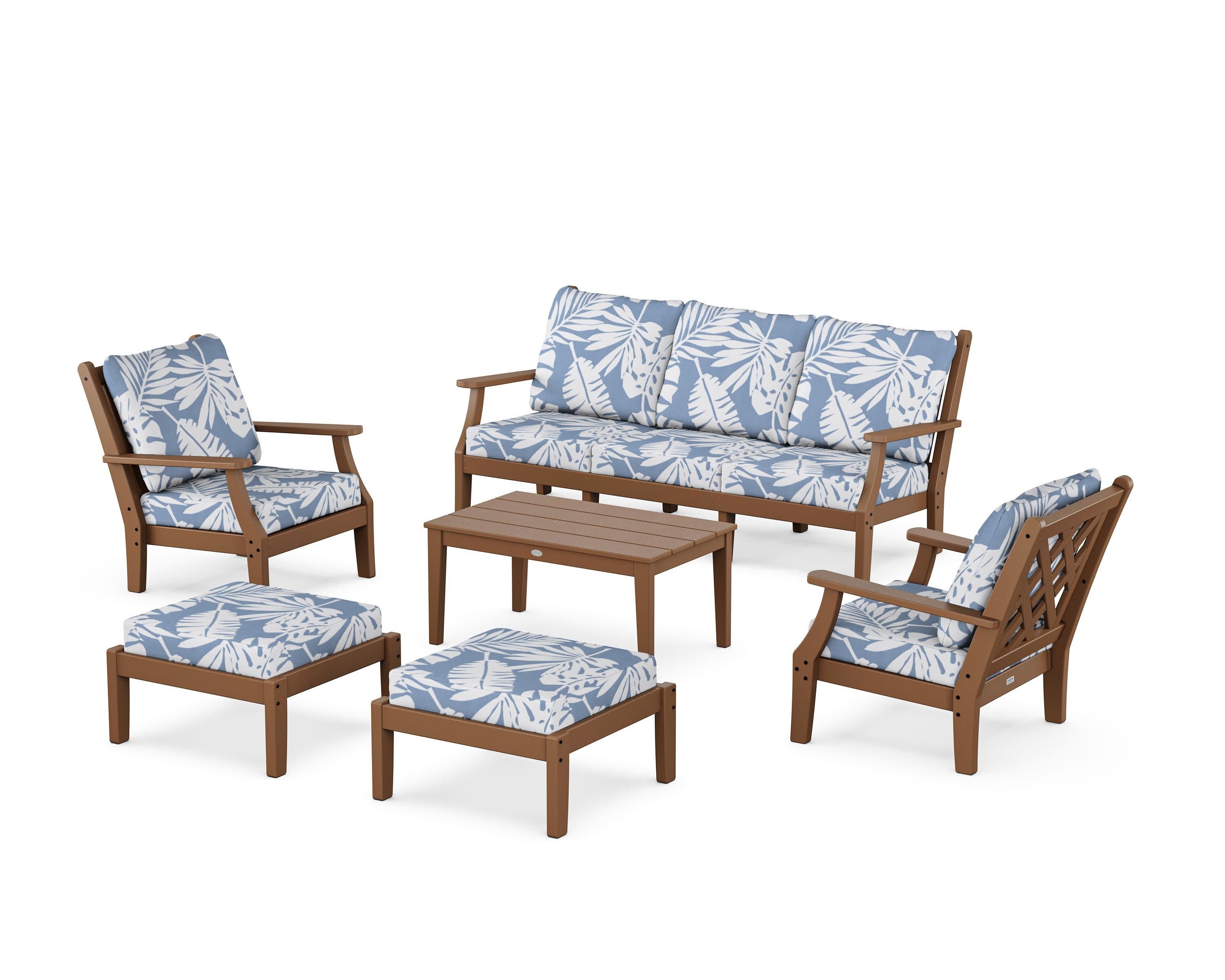 Wovendale 6-Piece Lounge Sofa Set in Teak / Leaf Sky Blue