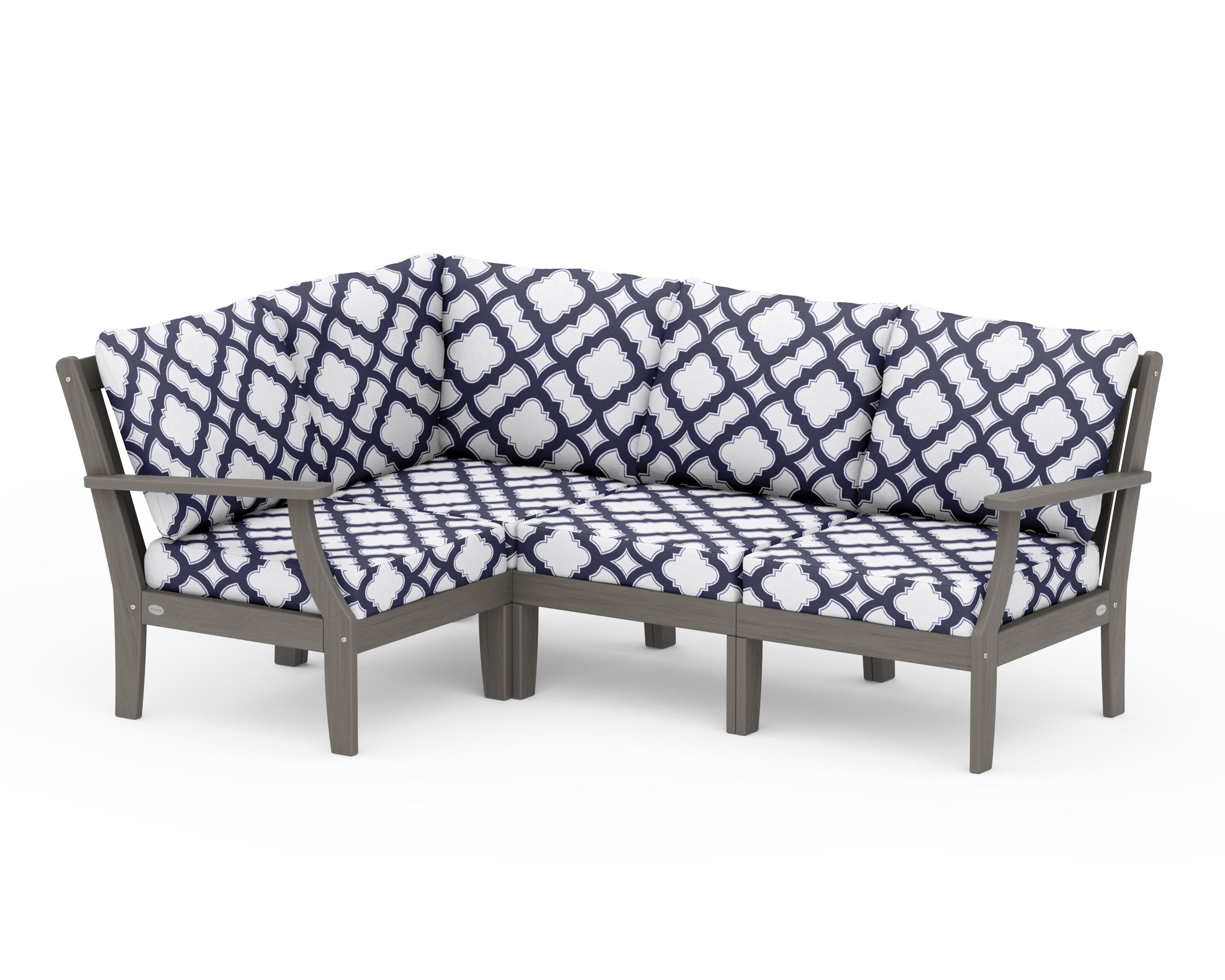 Braxton Modular 4-Piece Deep Seating Set in Driftwood / Trellis Navy