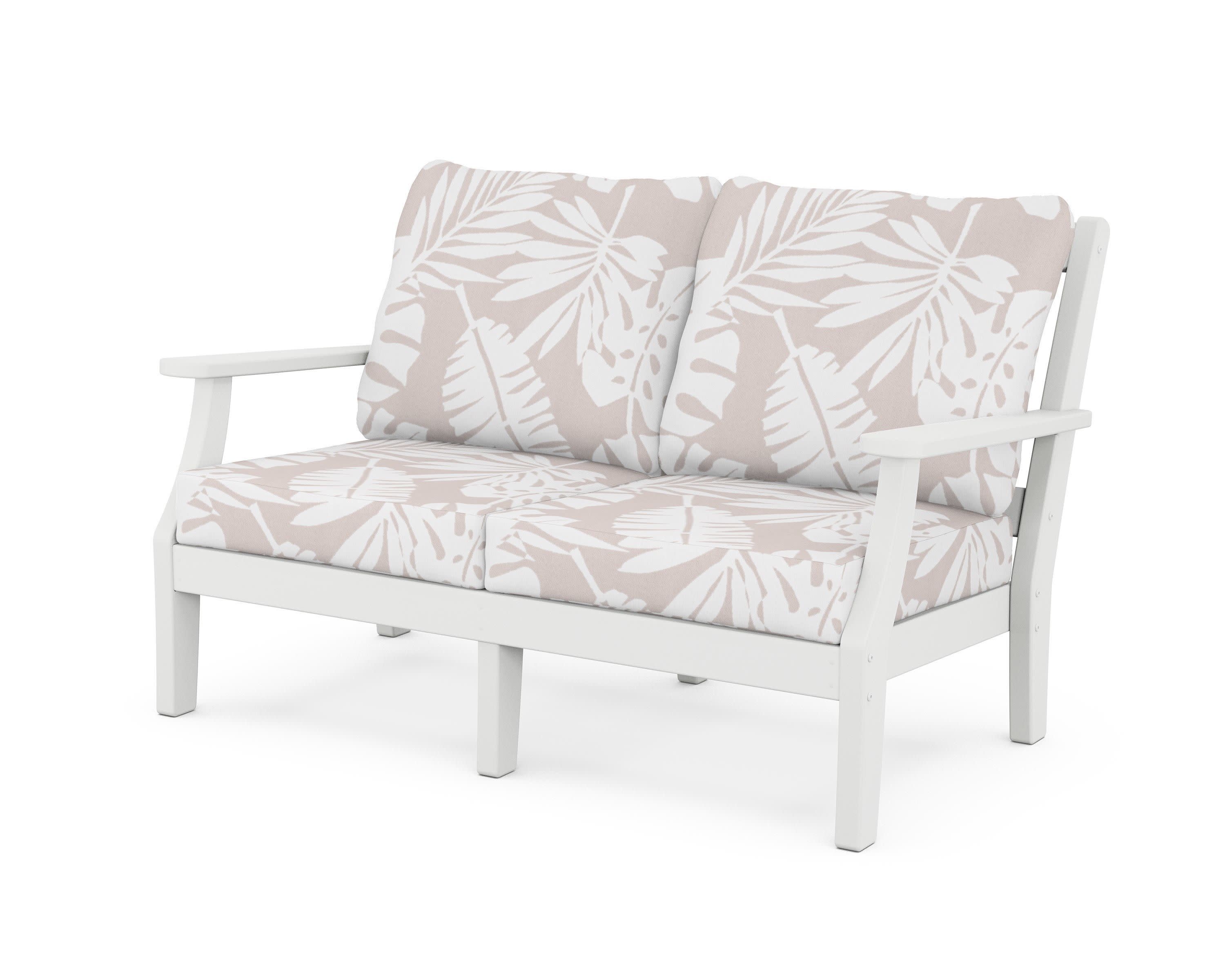 Chinoiserie Deep Seating Loveseat in White / Leaf Dune Burlap