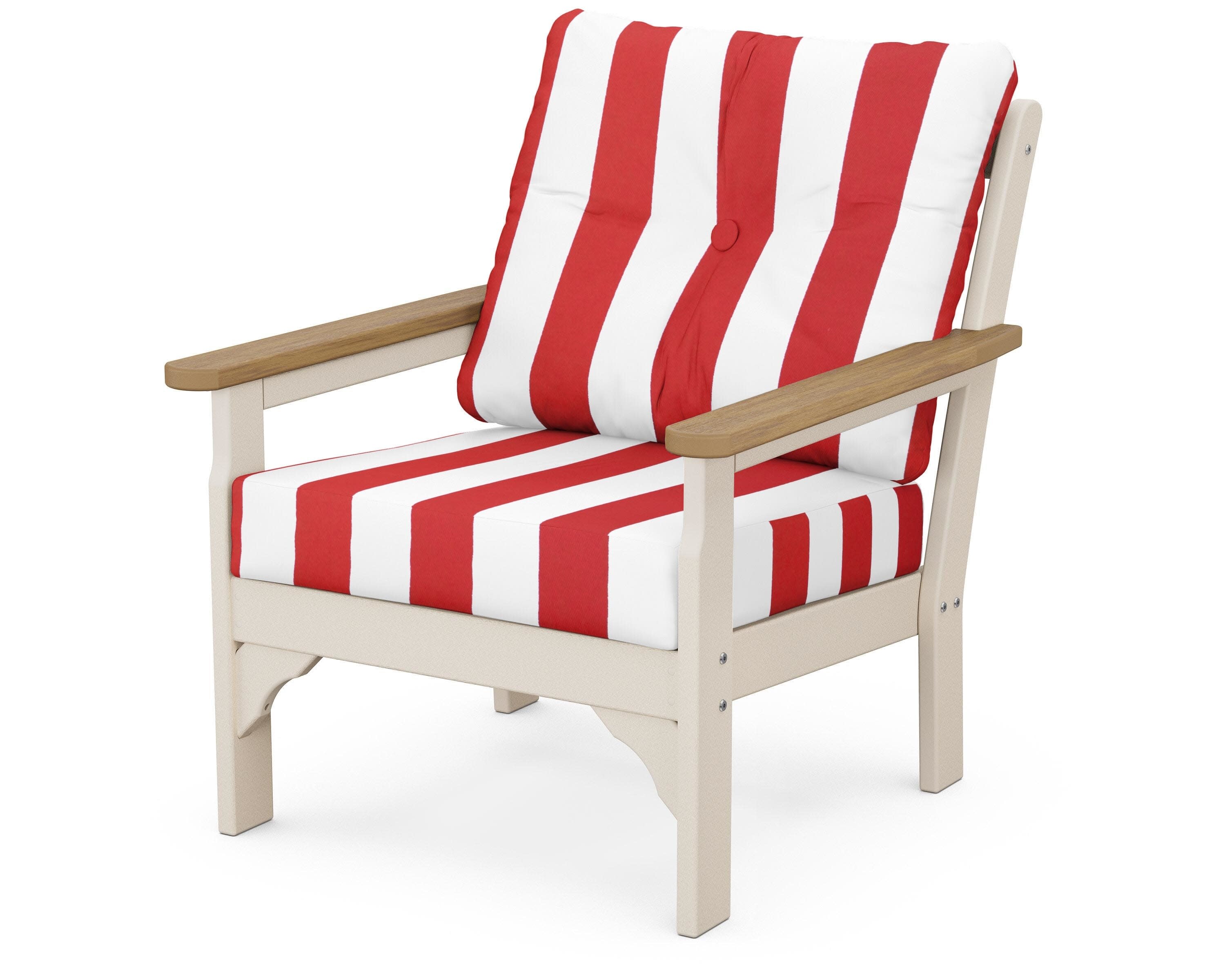 Vineyard Deep Seating Chair in Sand / Natural / Cabana Stripe Crimson