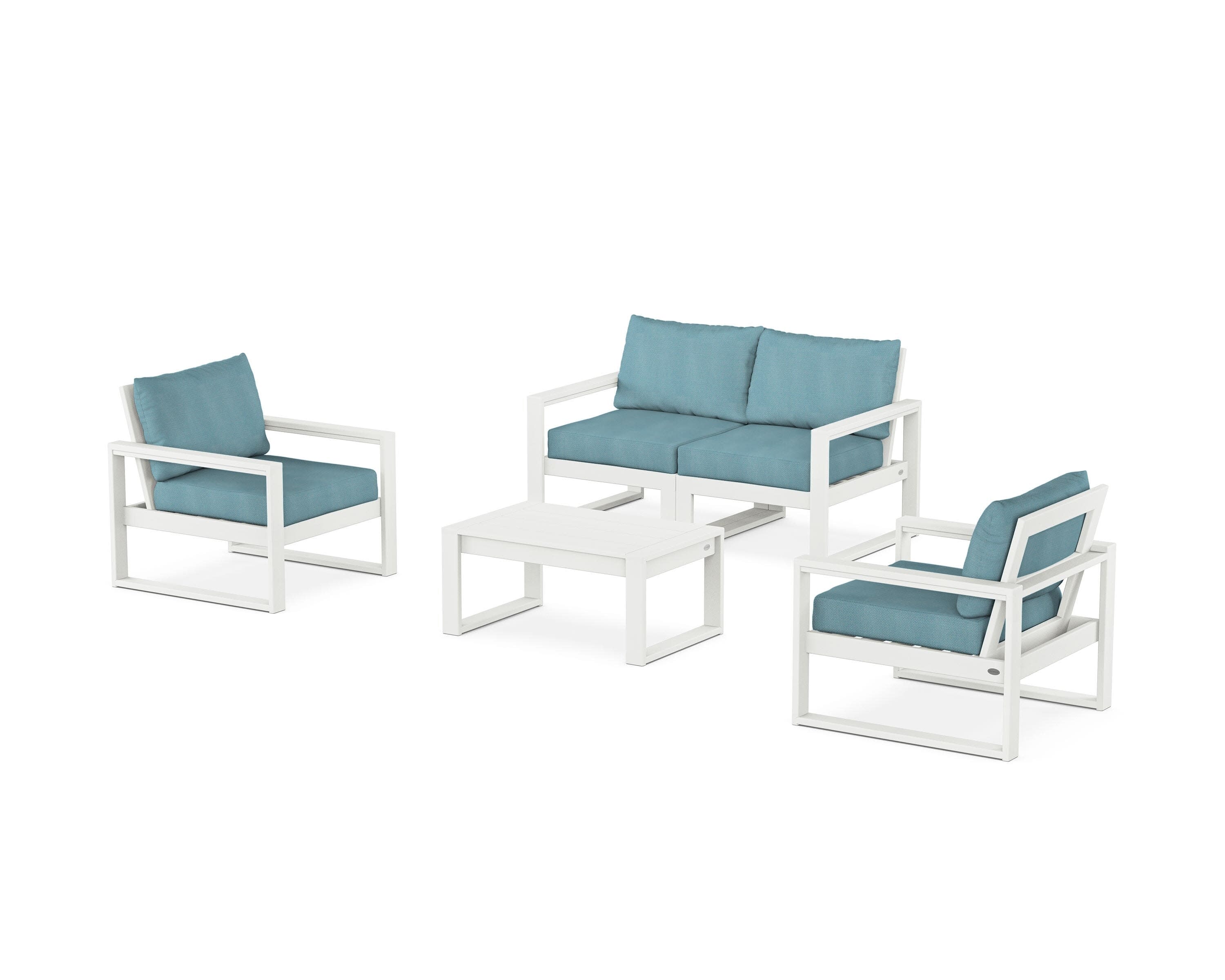 EDGE Sectional 4-Piece Deep Seating Set with Loveseat in Vintage White / Lattice Sky Blue