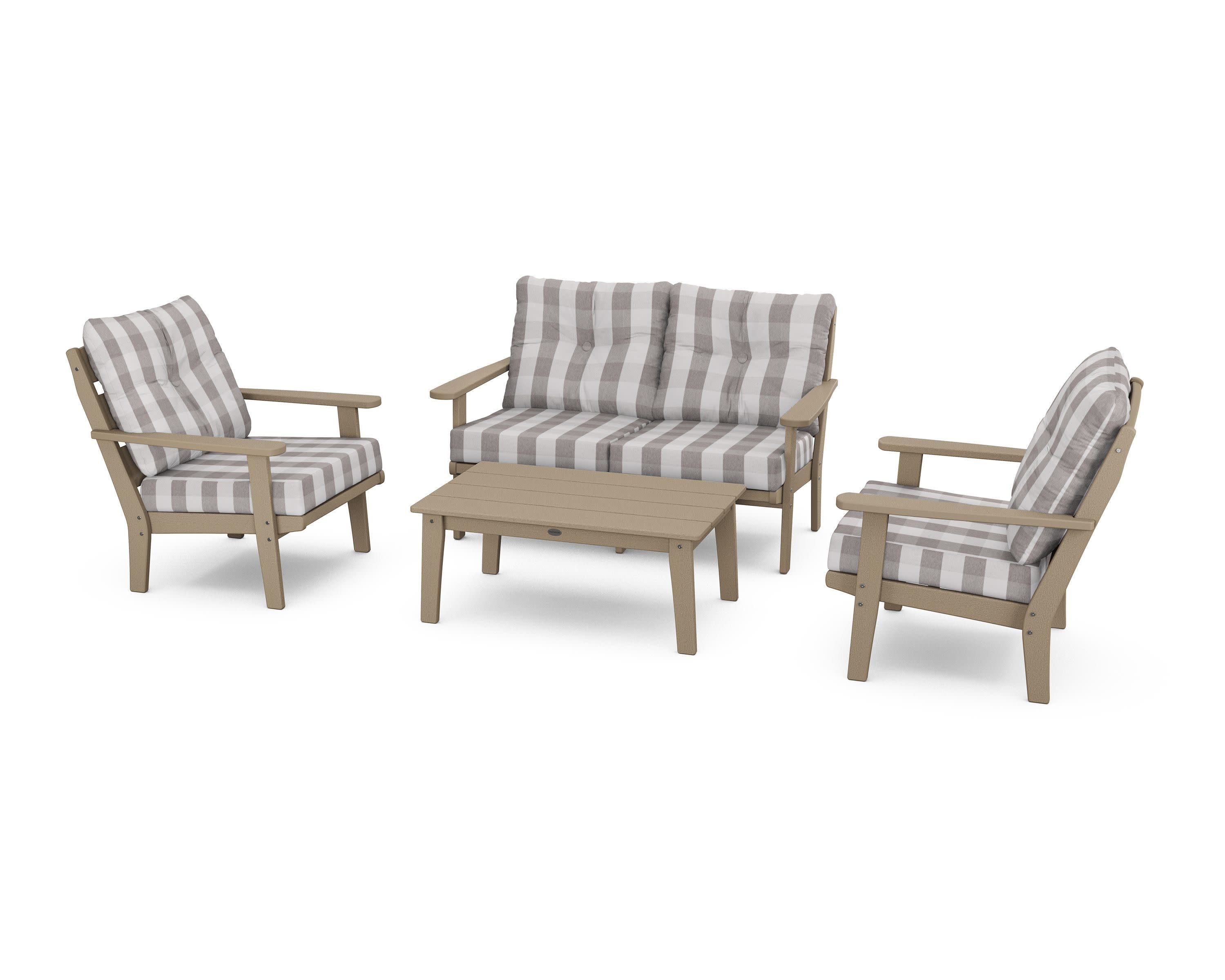 Lakeside 4-Piece Deep Seating Set in Vintage Sahara / Buffalo Plaid Grey Mist