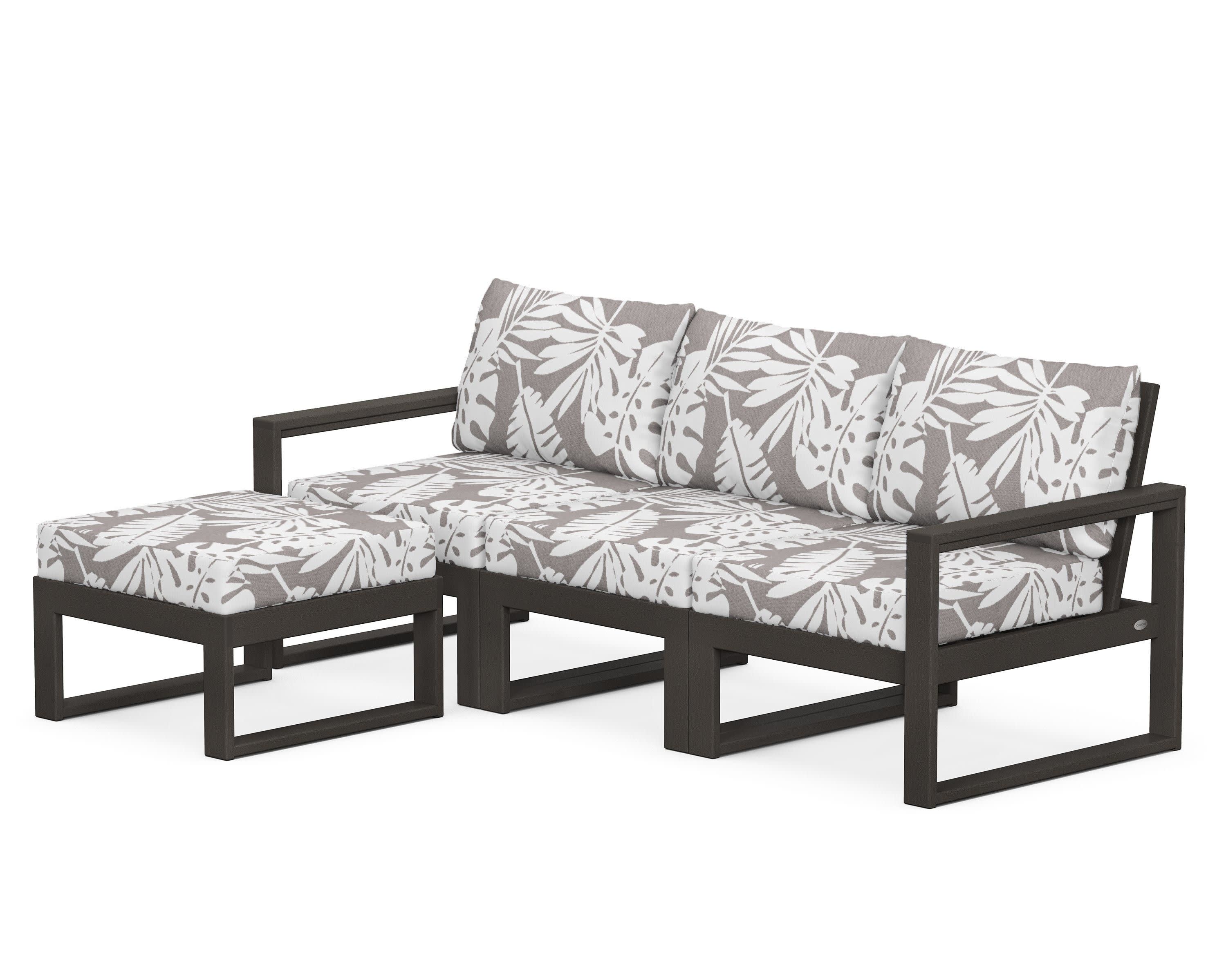 EDGE 4-Piece Modular Deep Seating Set with Ottoman in Vintage Coffee / Leaf Grey Mist