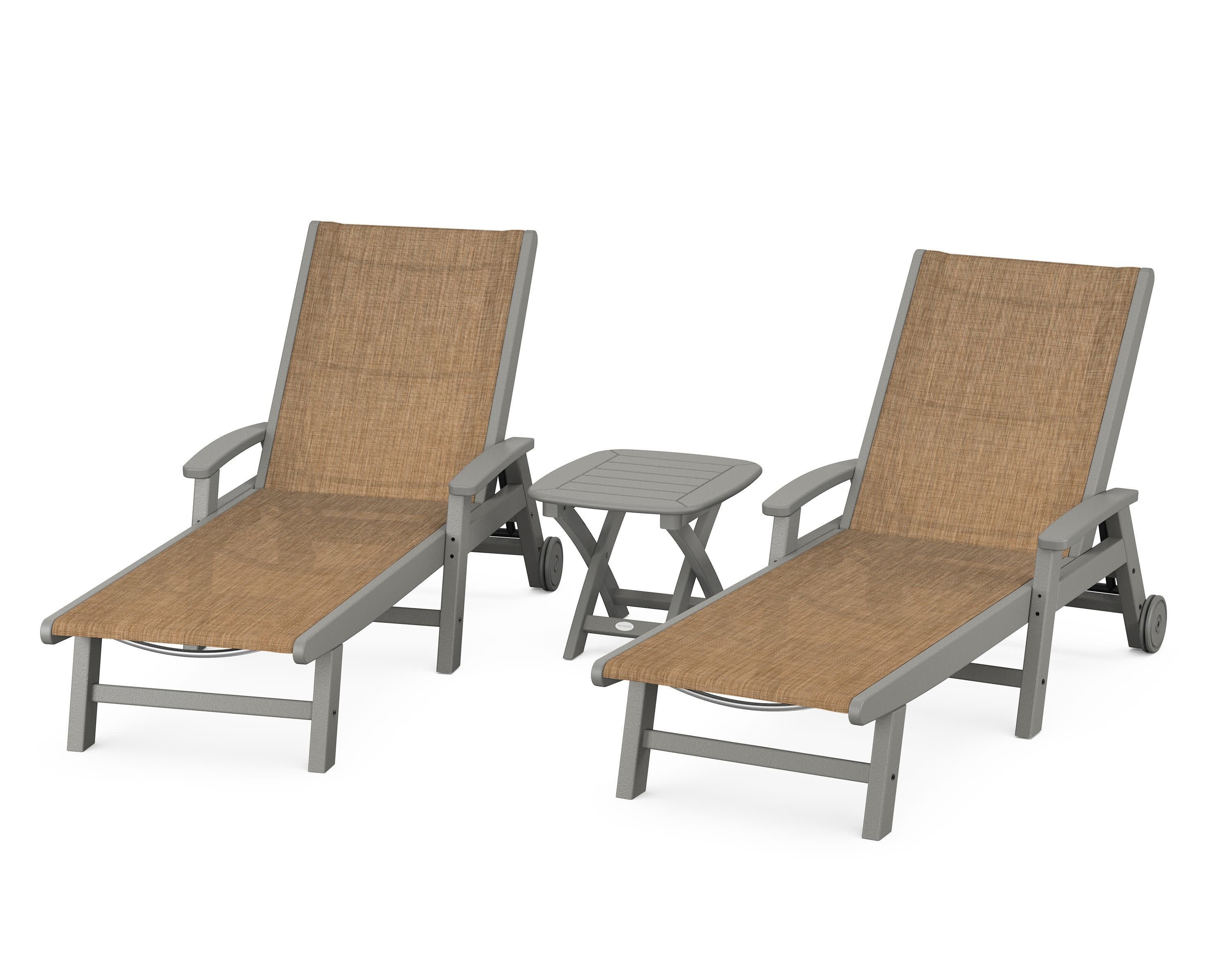 Coastal 3-Piece Wheeled Chaise Set in Slate Grey / Burlap Sling