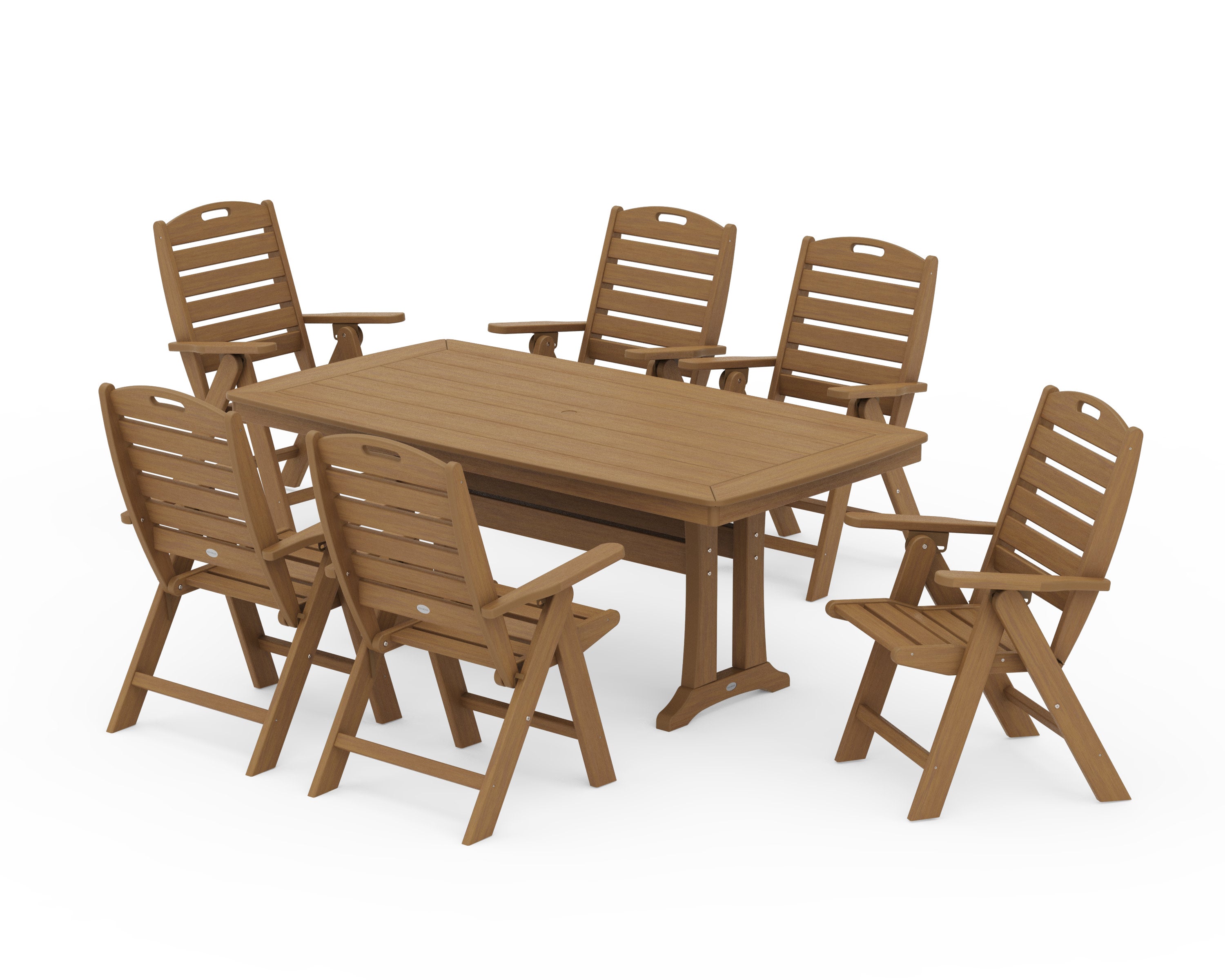 Nautical Folding Highback Chair 7-Piece Dining Set with Trestle Legs in Natural