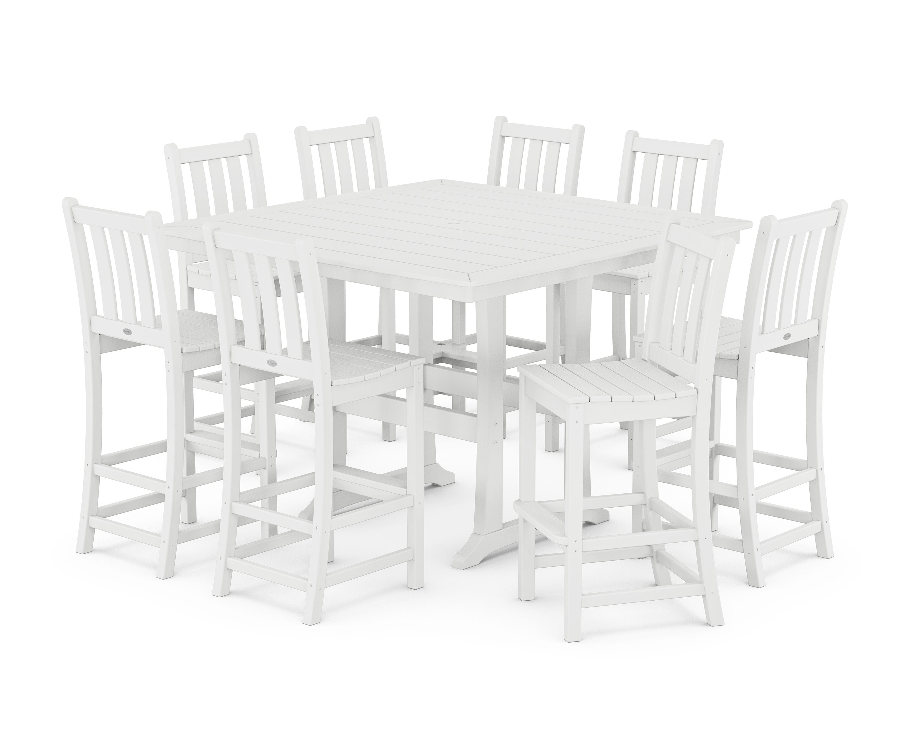 Traditional Garden 9-Piece Nautical Trestle Bar Set in White