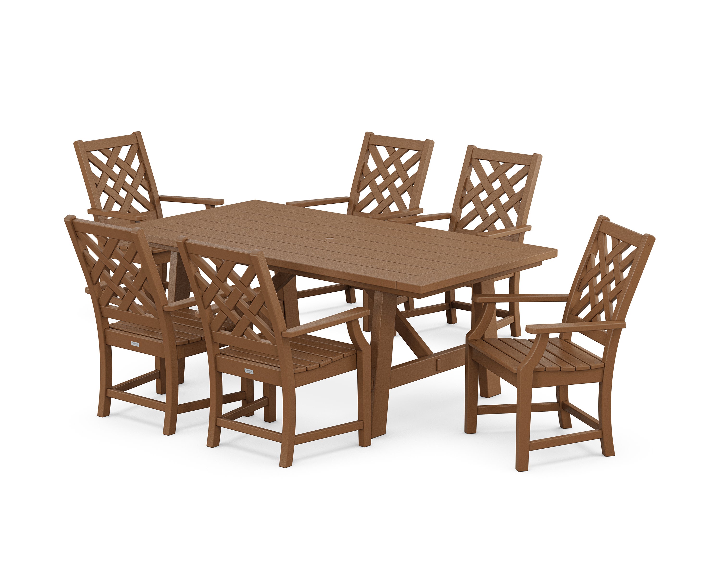 Wovendale Arm Chair 7-Piece Rustic Farmhouse Dining Set in Teak