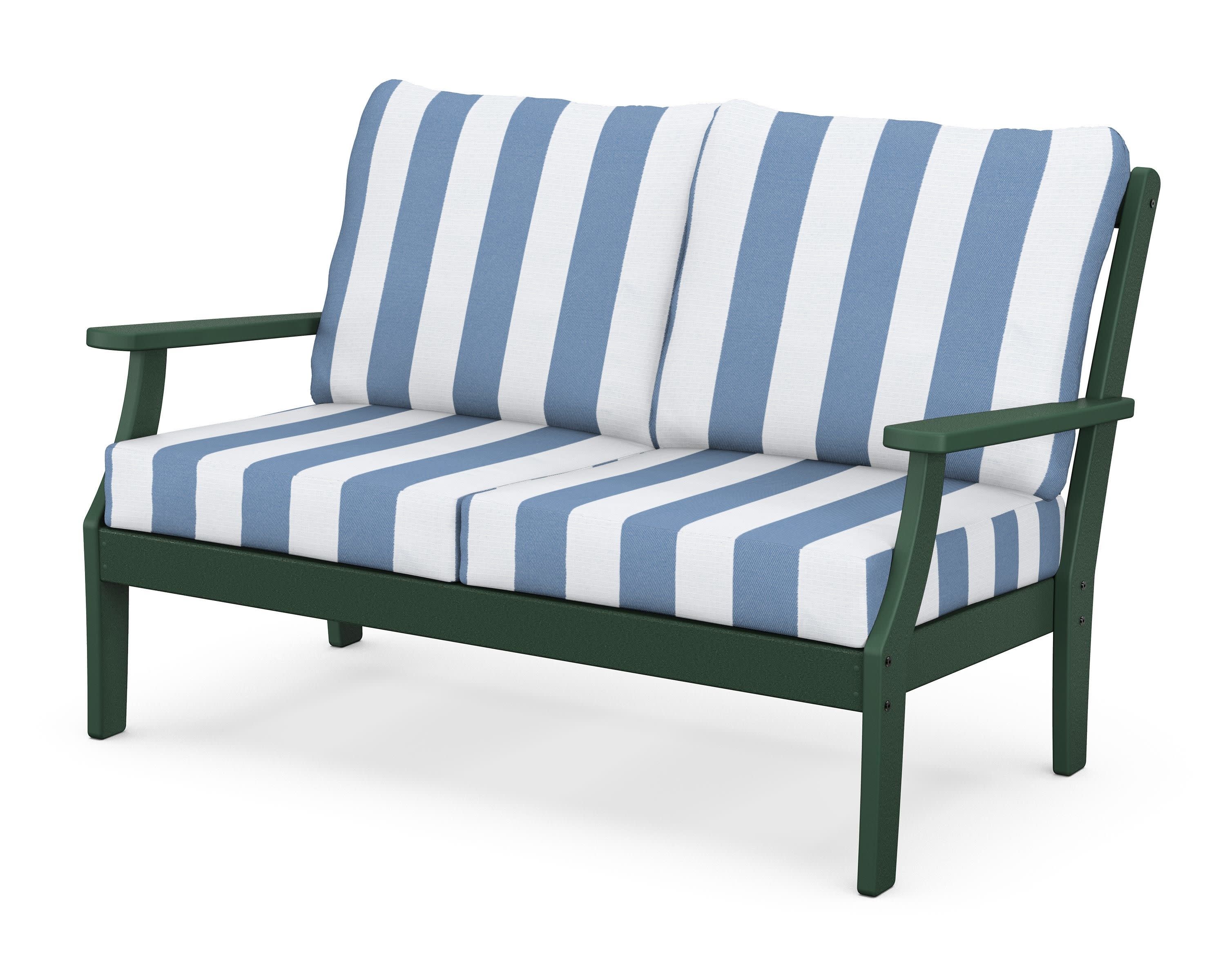 Braxton Deep Seating Loveseat in Green / Cabana Stripe Sky Blue