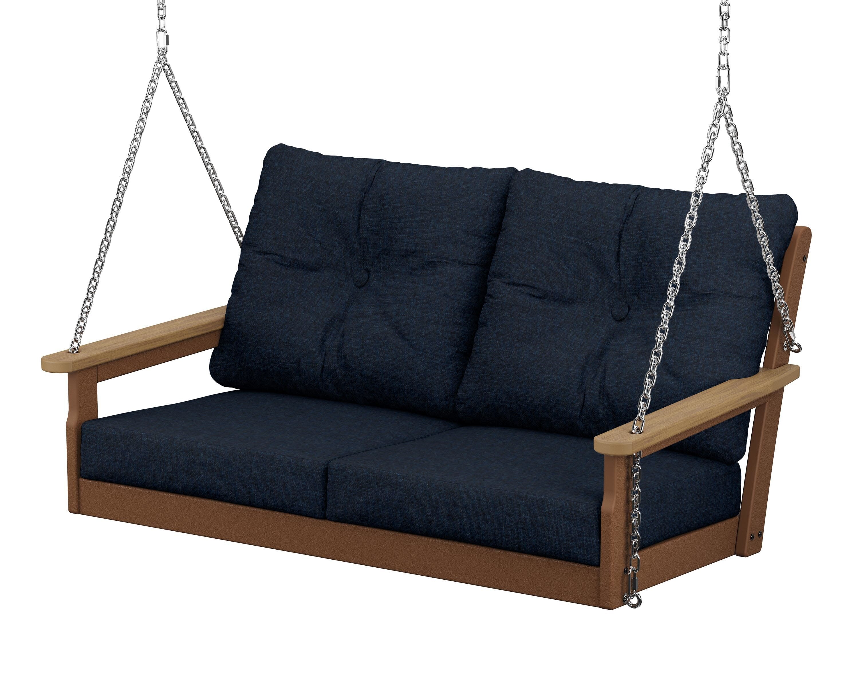 Vineyard Deep Seating Swing in Teak / Natural / Marine Indigo