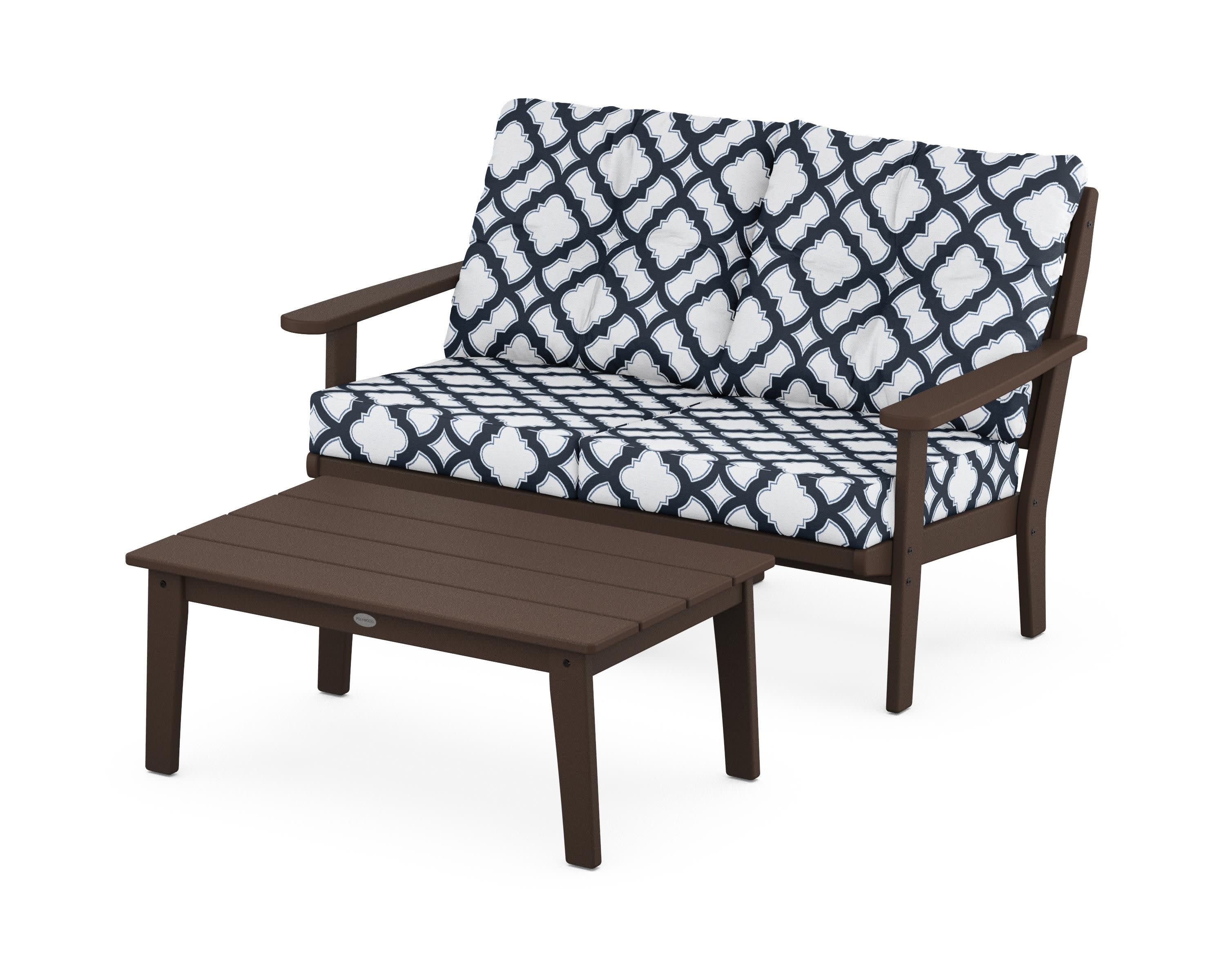 Lakeside 2-Piece Lounge Loveseat Set in Mahogany / Trellis Marine Indigo