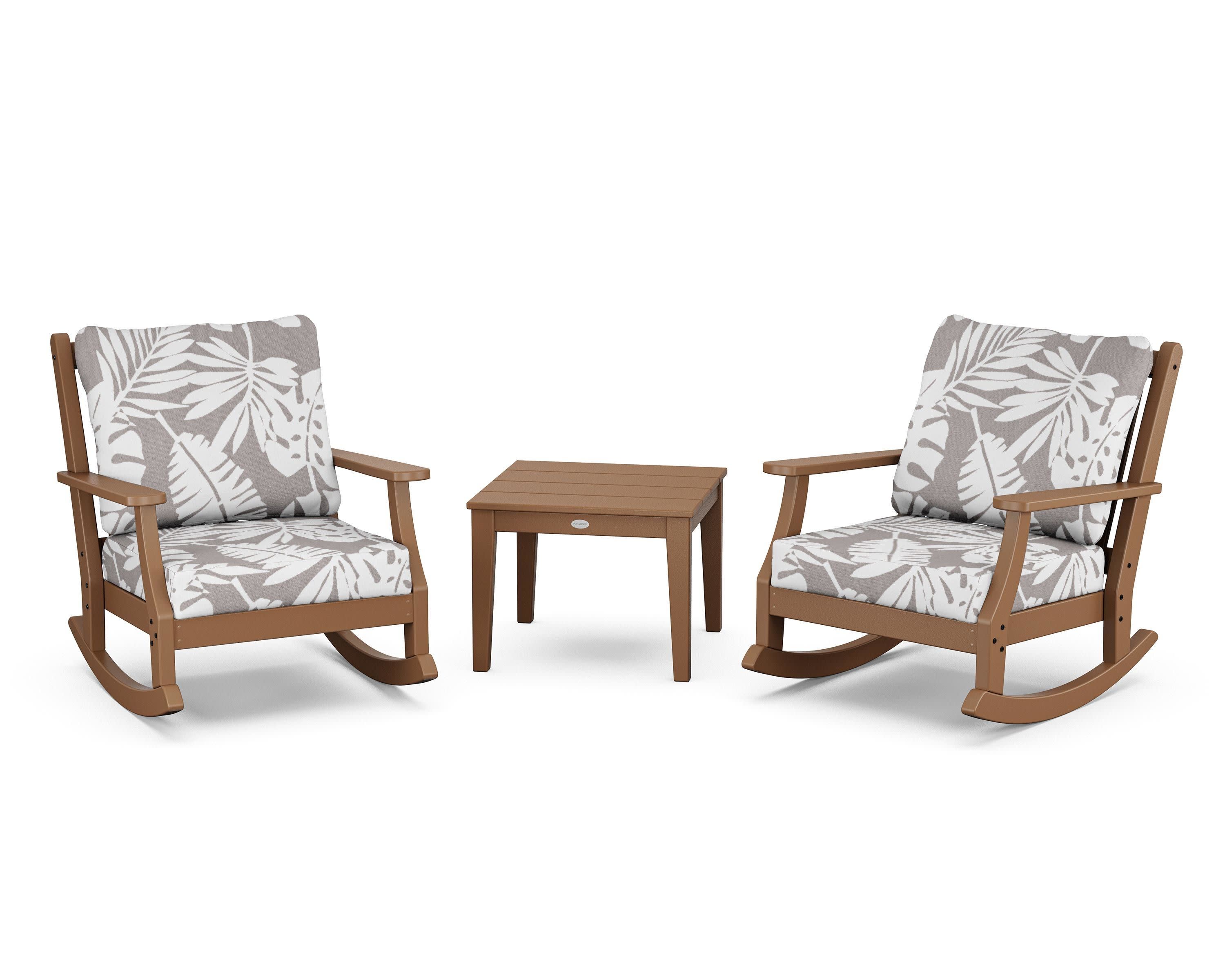 Wovendale 3-Piece Deep Seating Rocker Set in Teak / Leaf Grey Mist