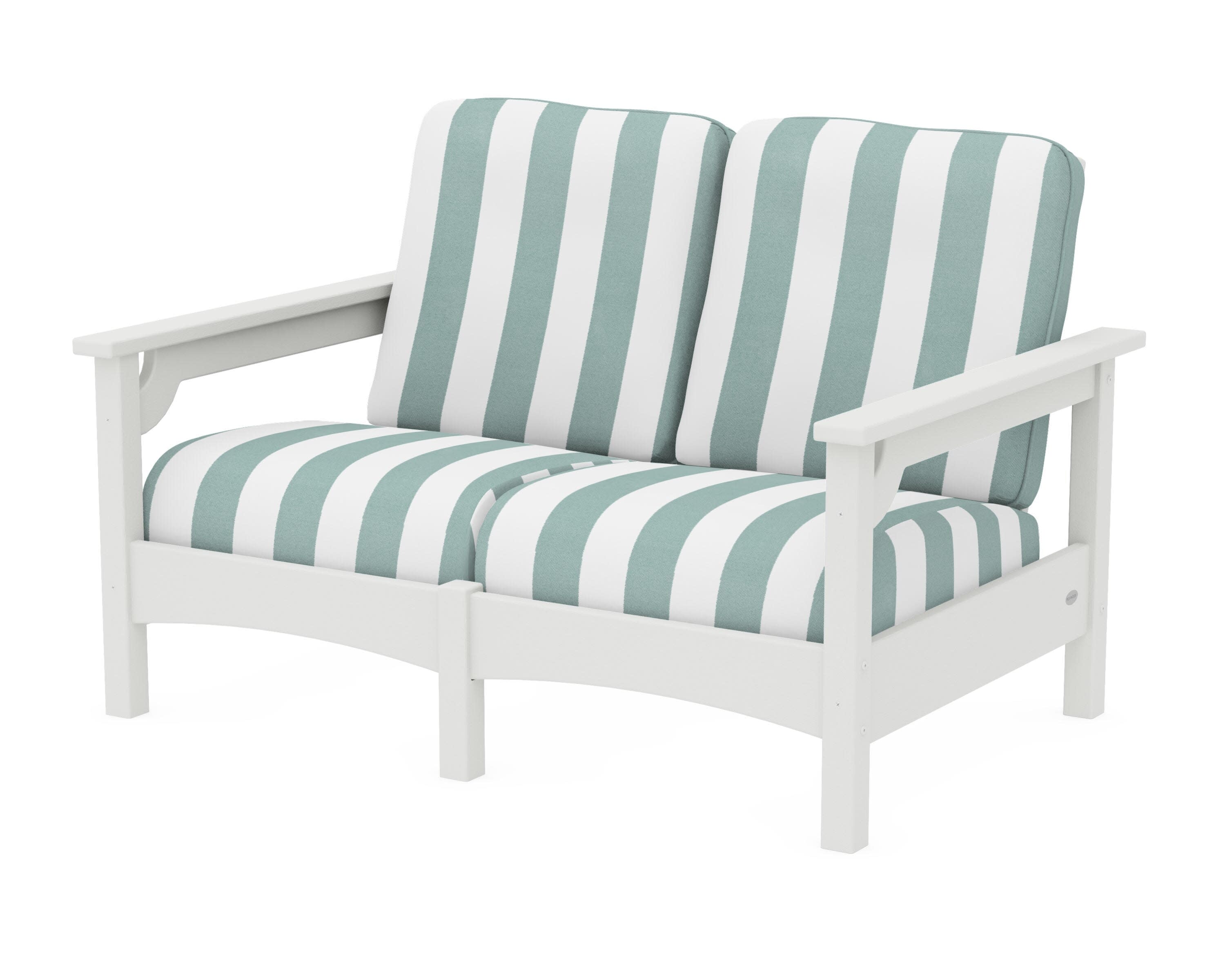 Club Loveseat in Vintage White / Cabana Stripe Glacier Spa