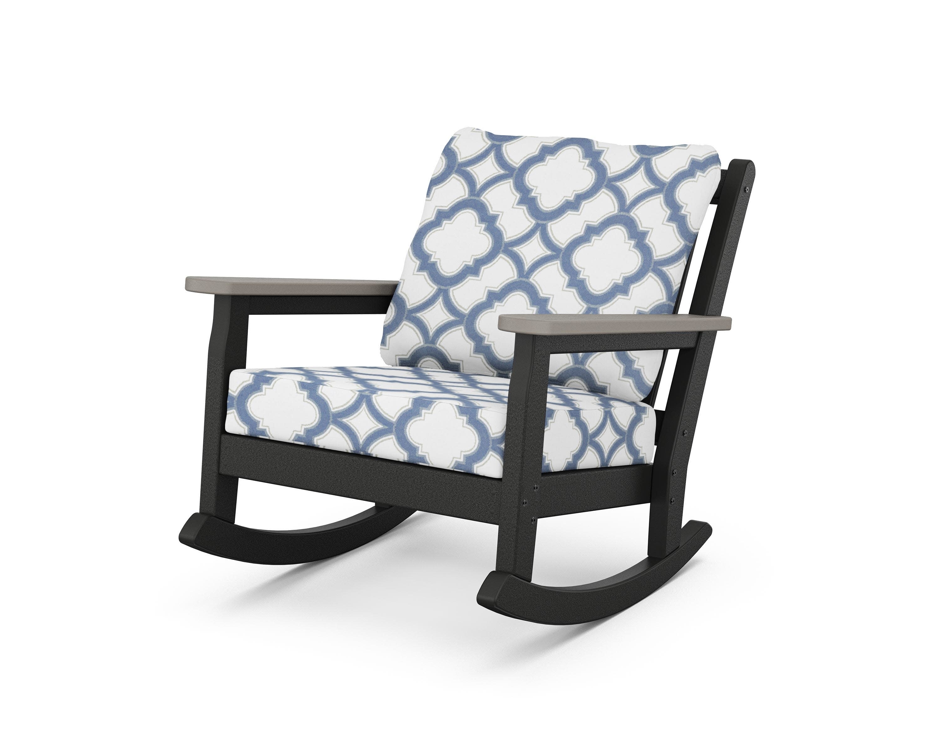 Chippendale Deep Seating Rocking Chair in Black / Driftwood / Trellis Sky Blue