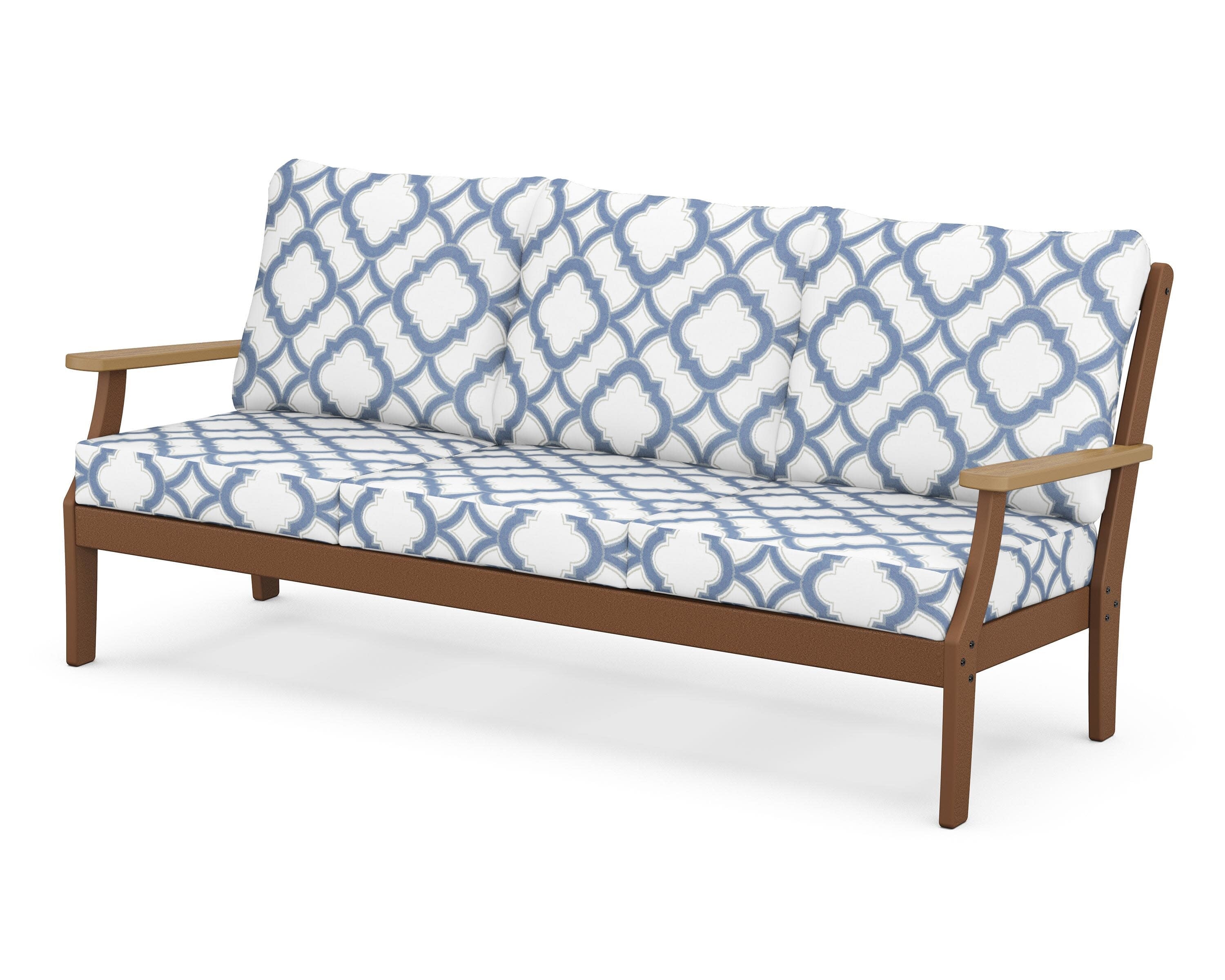 Braxton Deep Seating Sofa in Teak / Natural / Trellis Sky Blue