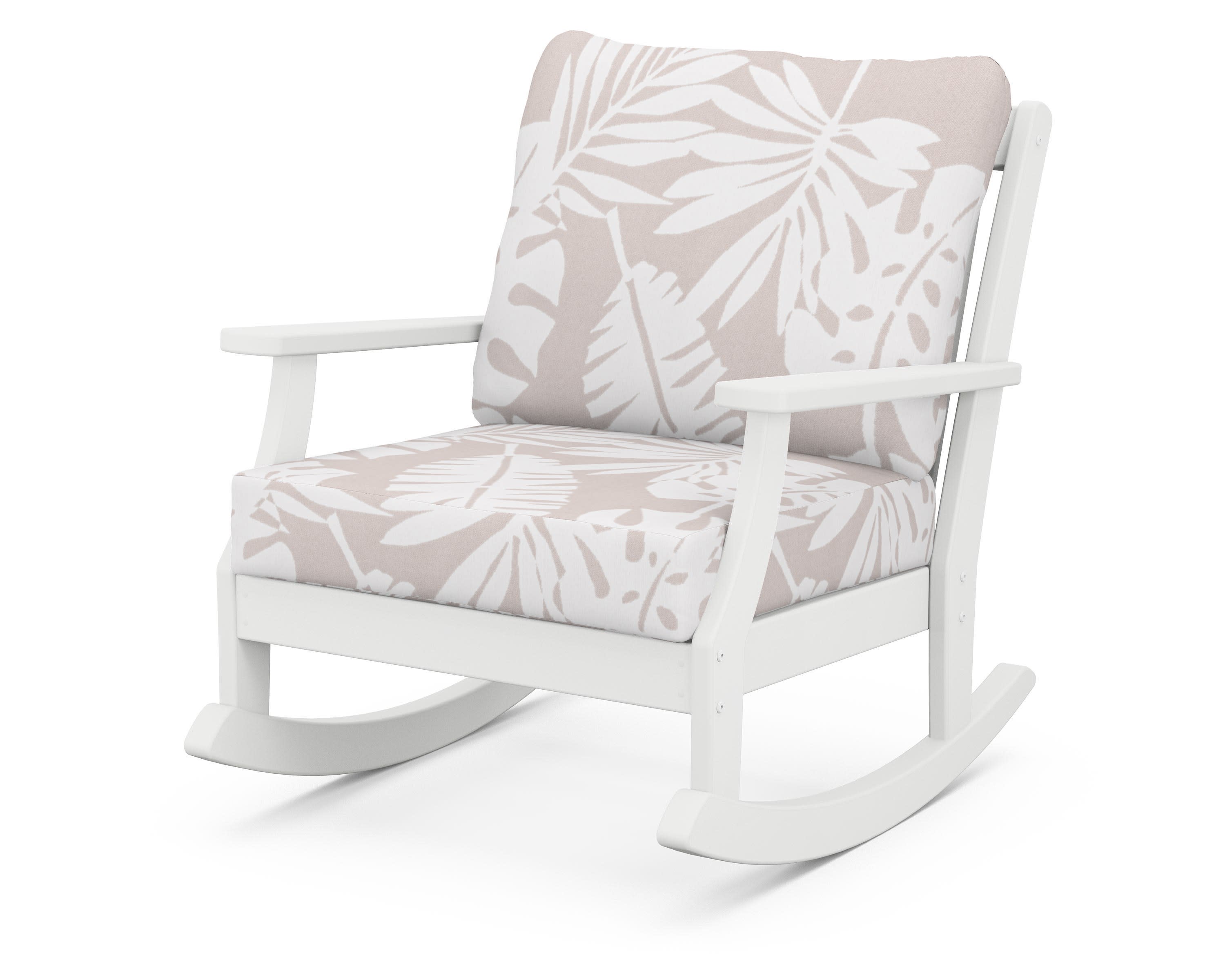 Braxton Deep Seating Rocking Chair in White / Leaf Dune Burlap
