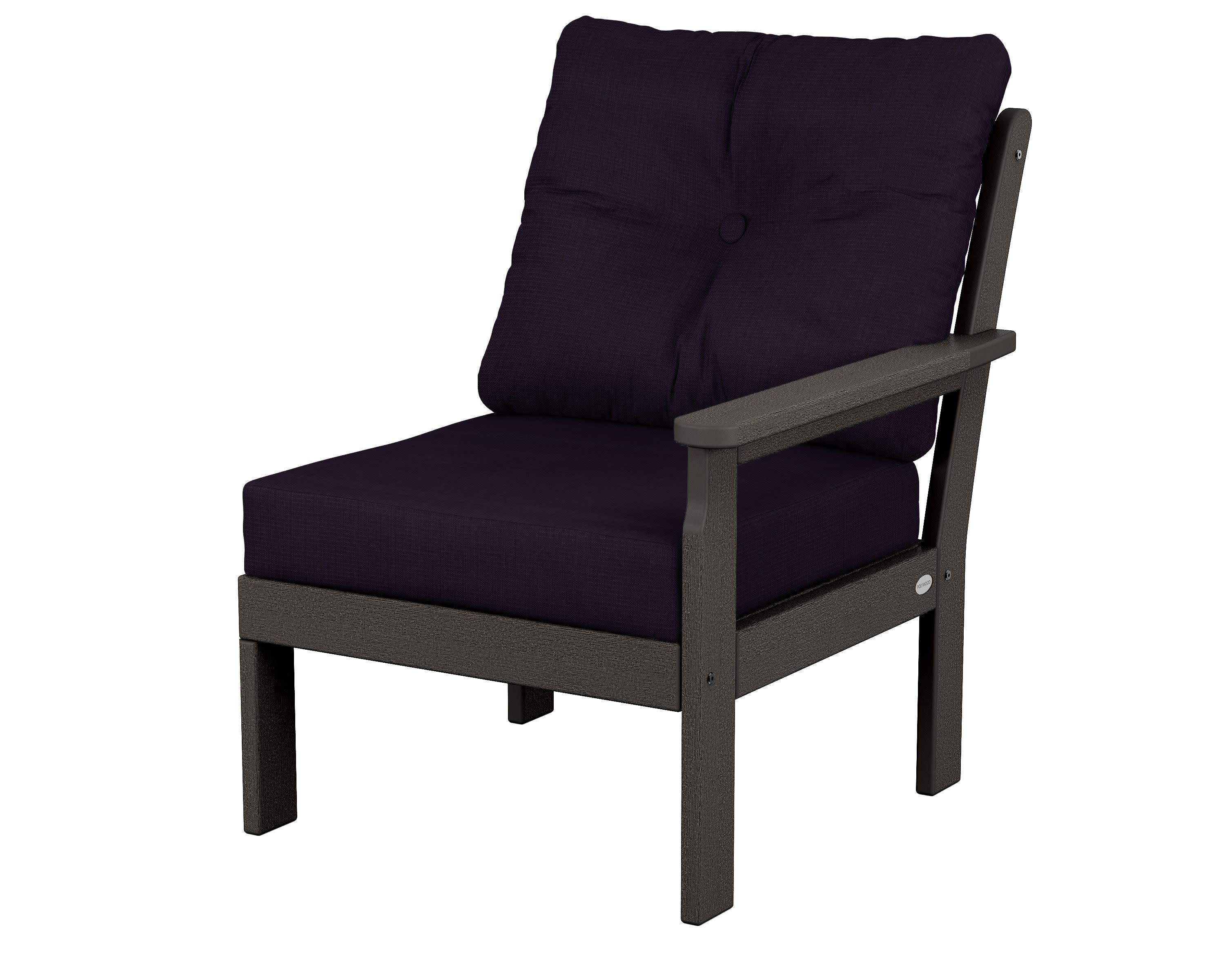 Vineyard Modular Right Arm Chair in Vintage Coffee / Navy Linen