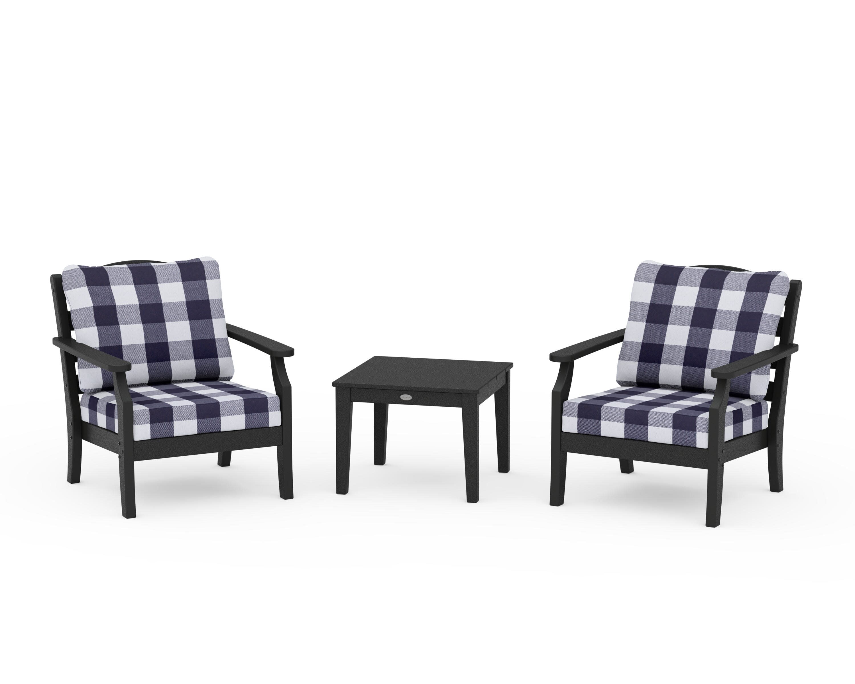 Savannah 3-Piece Deep Seating Set in Black / Buffalo Plaid Navy