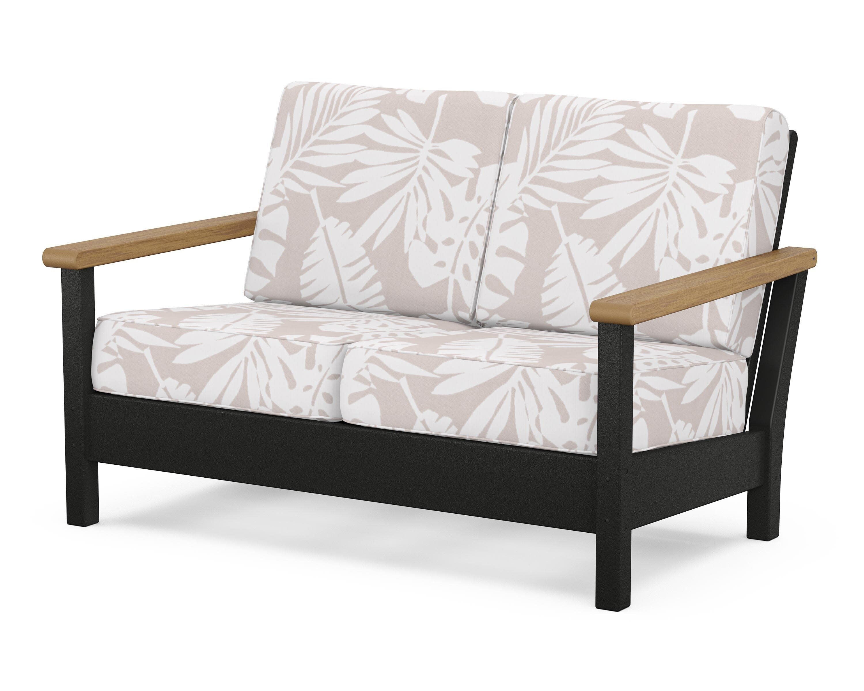 Harbour Deep Seating Loveseat in Black / Natural / Leaf Dune Burlap