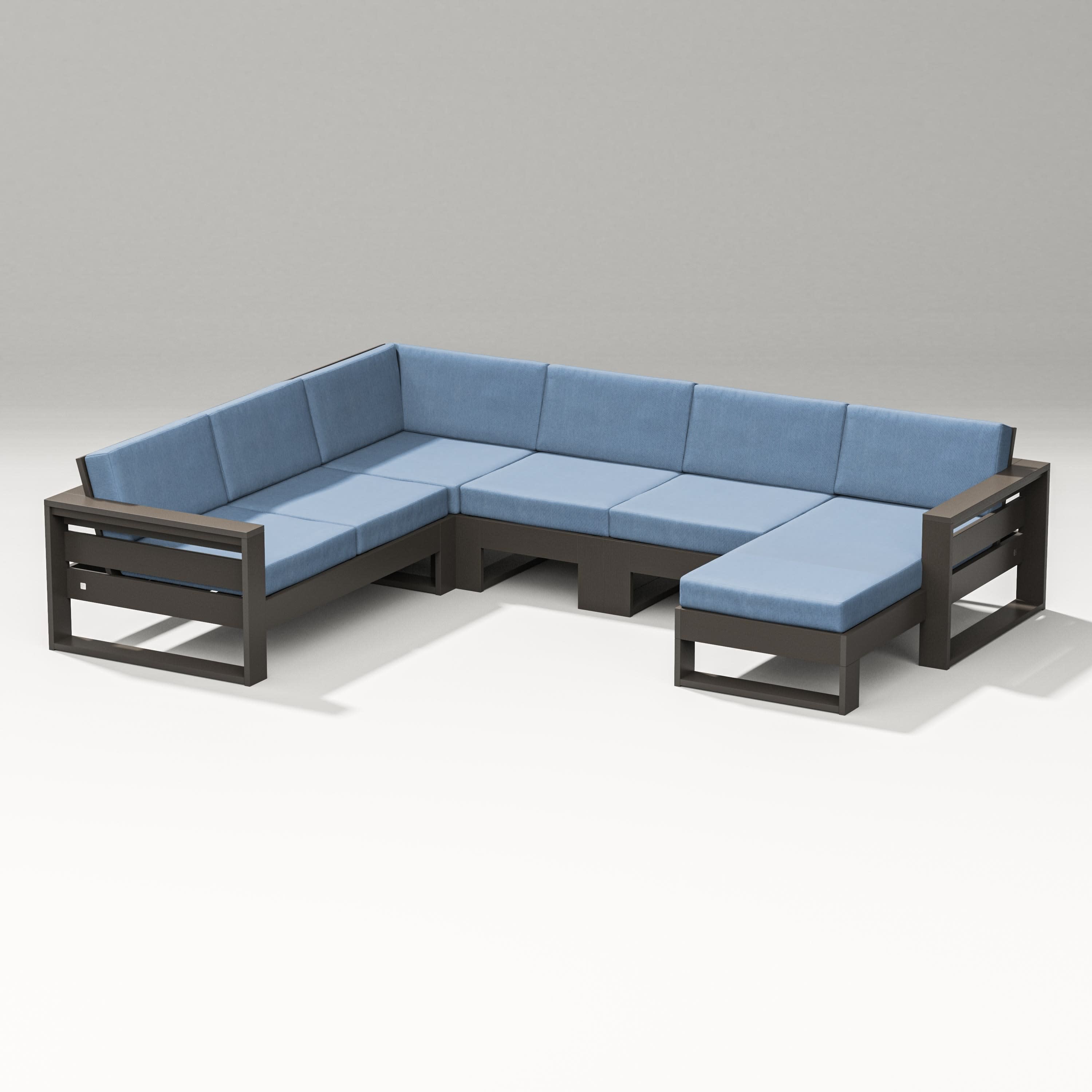 Latitude Corner Sectional with Right Chaise in Vintage Coffee / Sky Blue