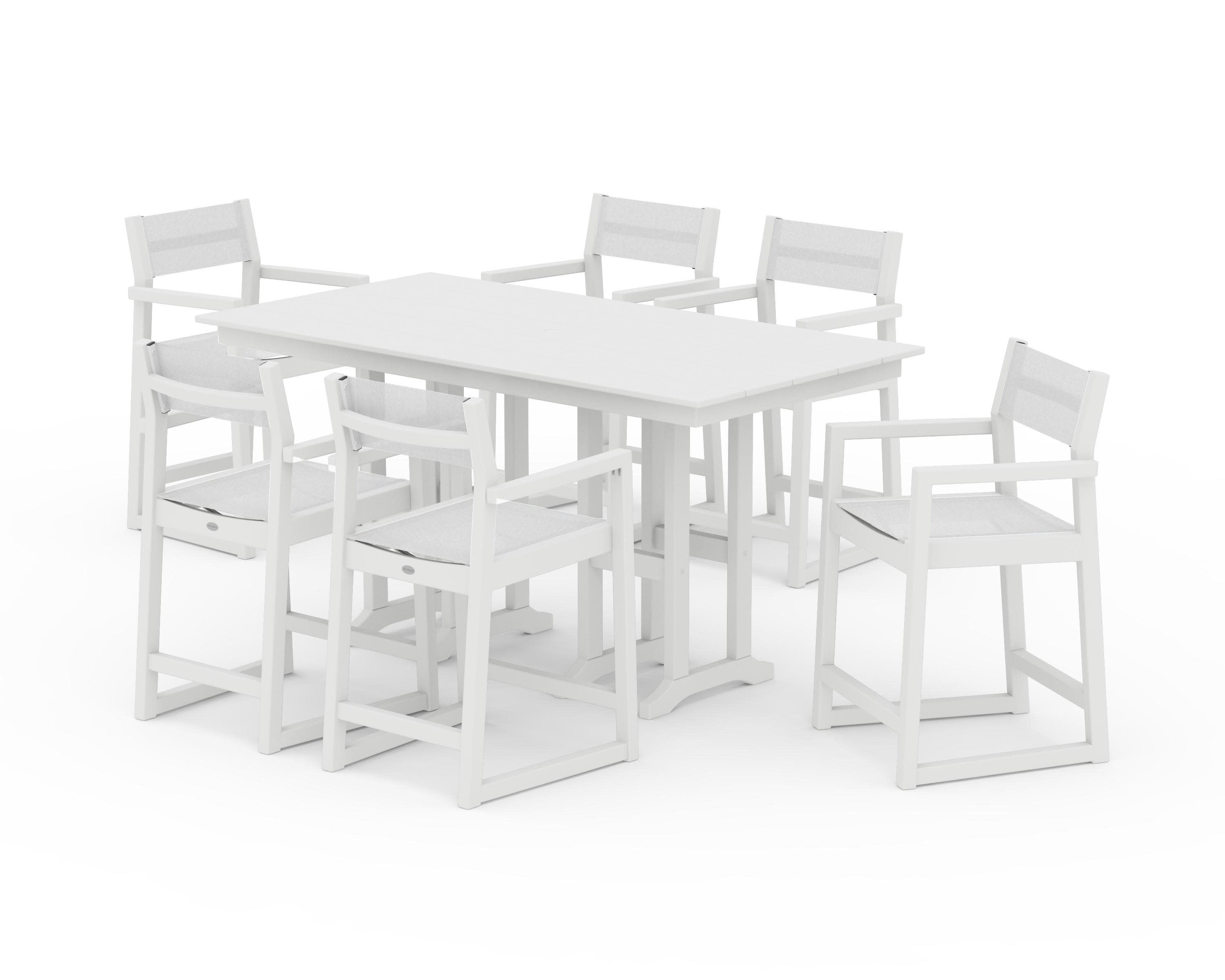 EDGE Sling Arm Chair 7-Piece Farmhouse Counter Set in White / White Sling